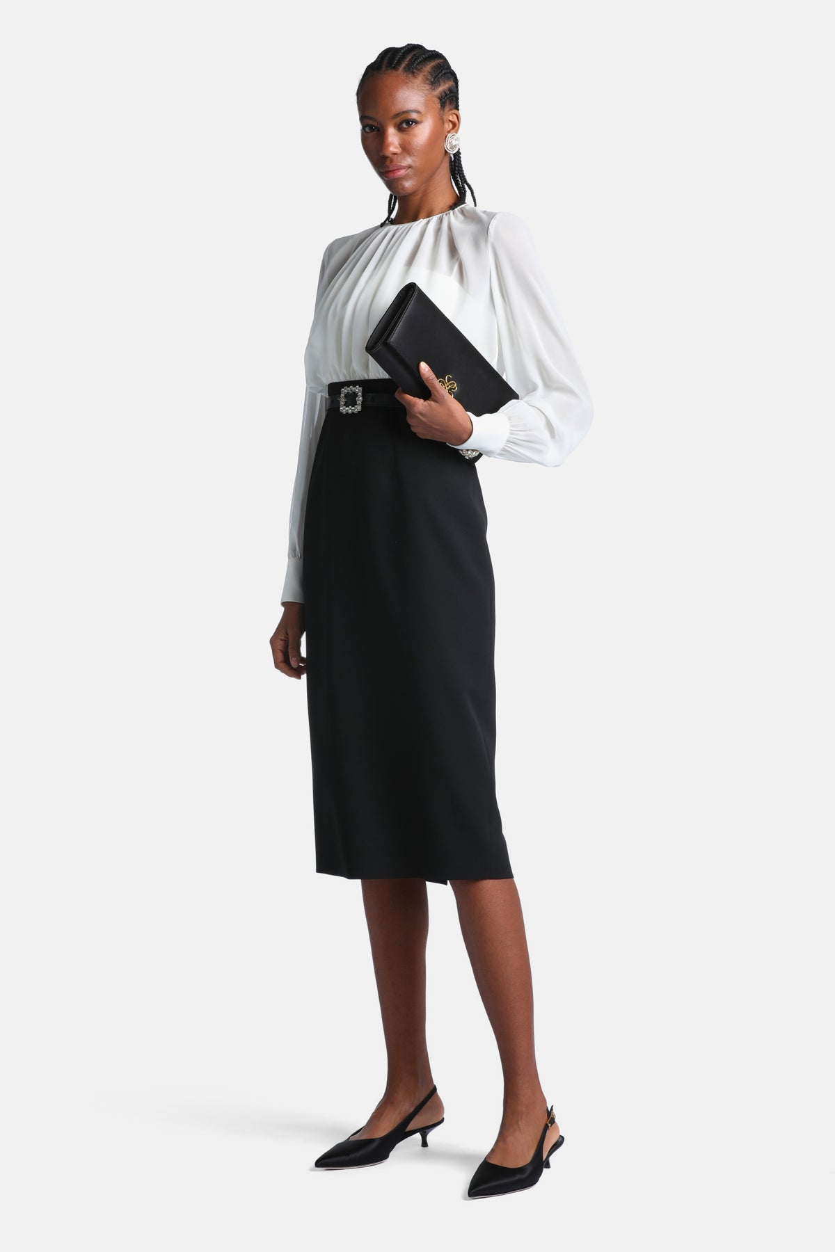 Ghisalba Color-Block Midi Dress in Cream-Black, primary view