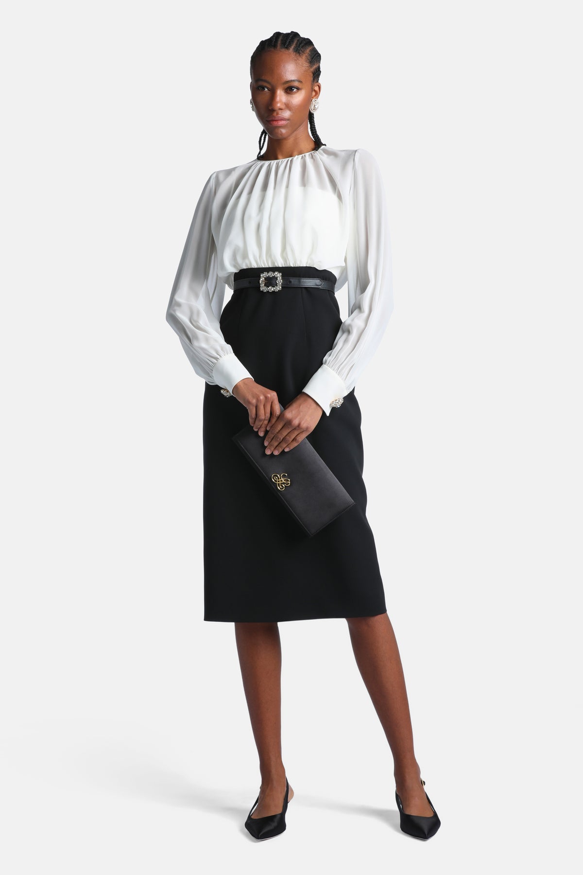 Ghisalba Color-Block Midi Dress in Cream-Black, view 2