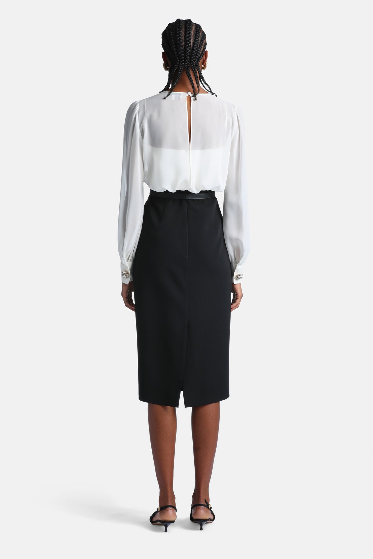 Ghisalba Color-Block Midi Dress in Cream-Black, view 3