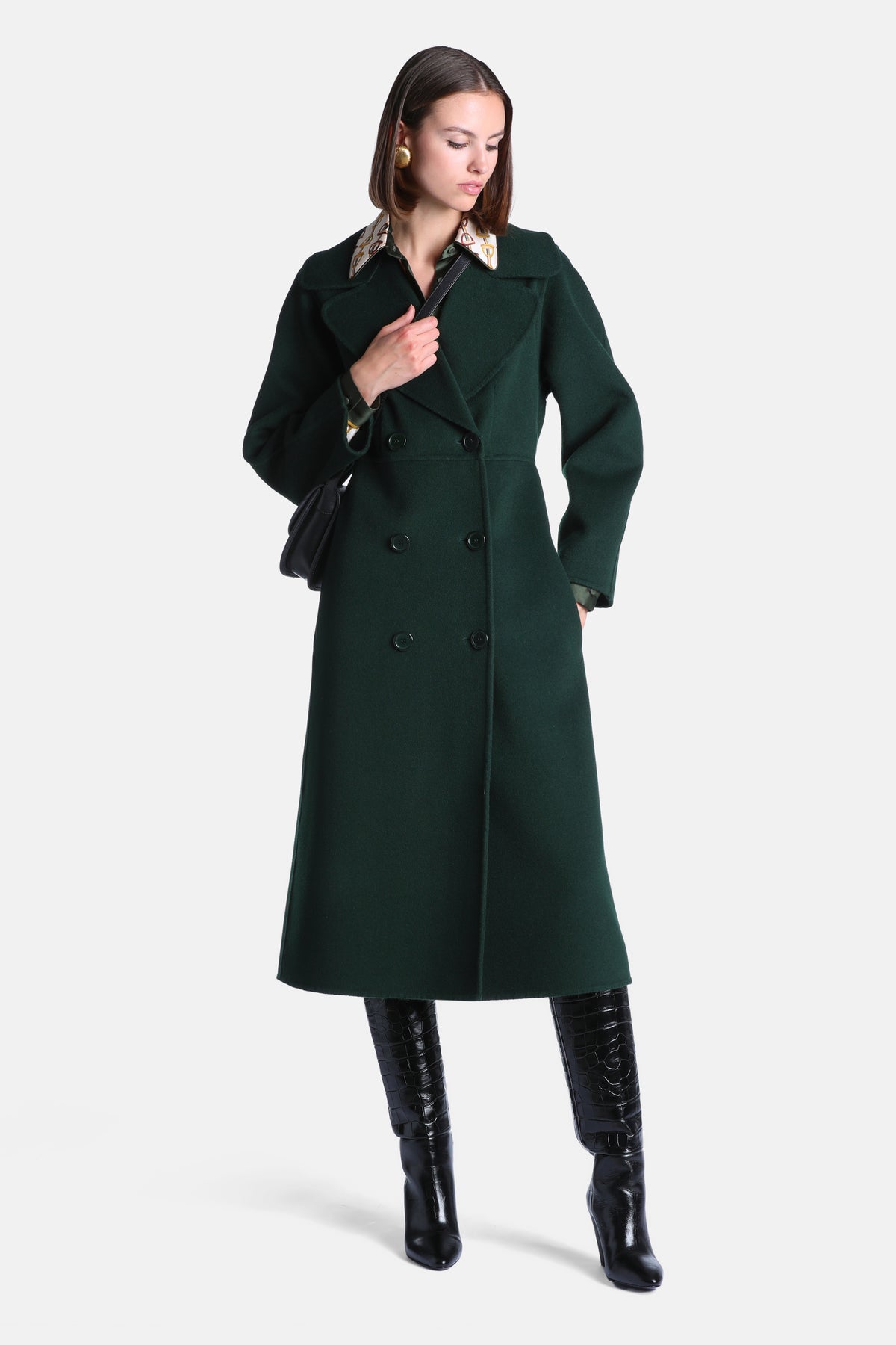Scansione Double-Breasted Wool Coat in Bottle-Green, primary view
