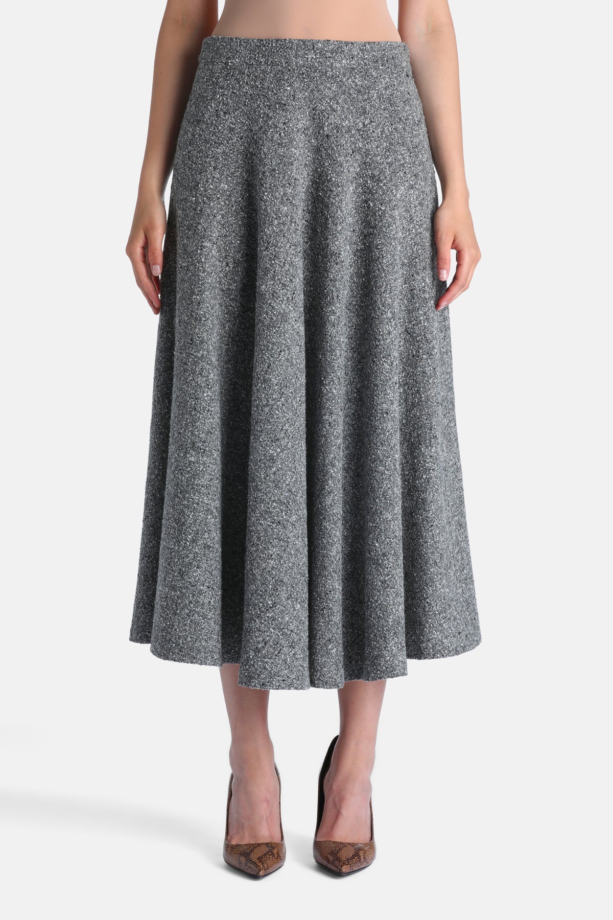 Frazione Flared Bouclé Midi Skirt in Gray, primary view