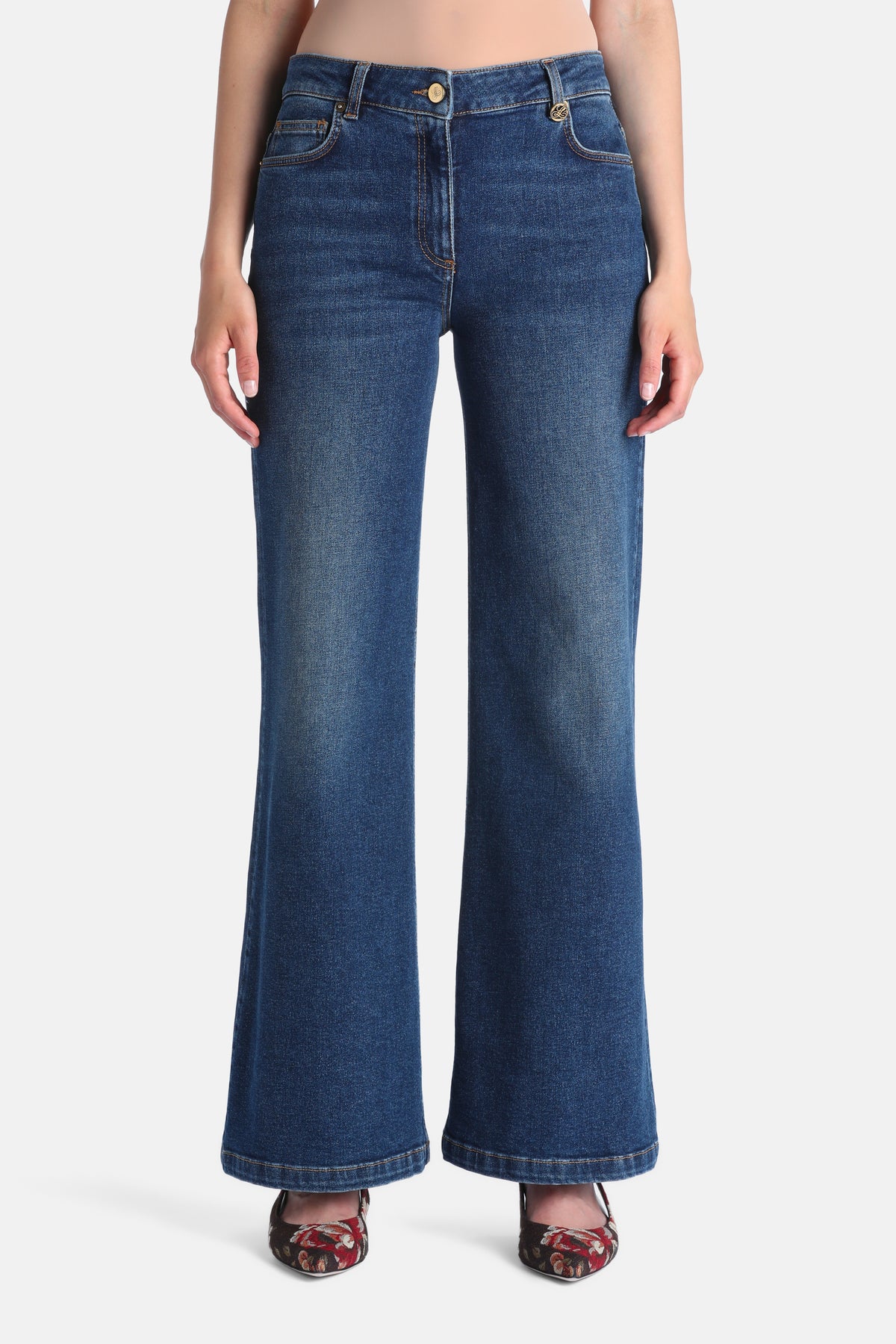 Olla Logo-Embellished Wide-Leg Jeans in Blue, primary view