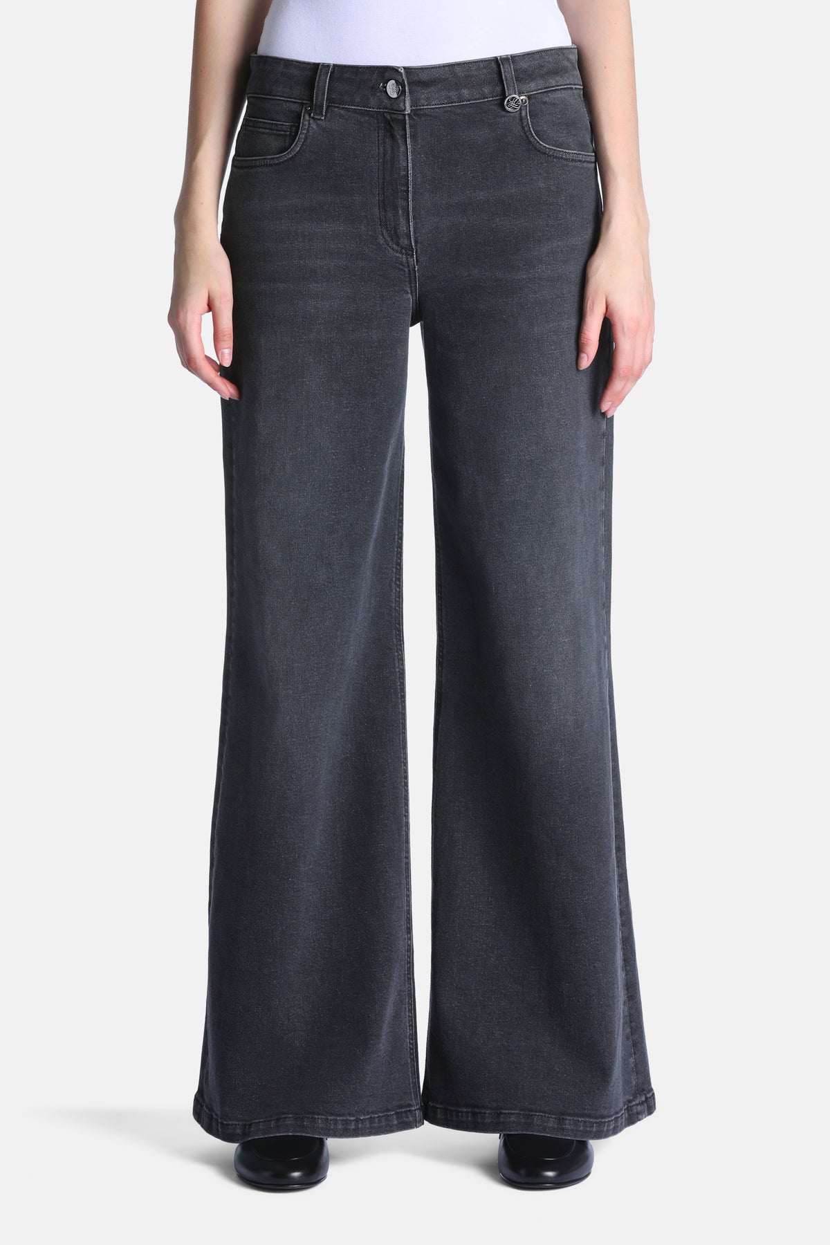 Olla Logo-Embellished Wide-Leg Jeans in Grey, primary view