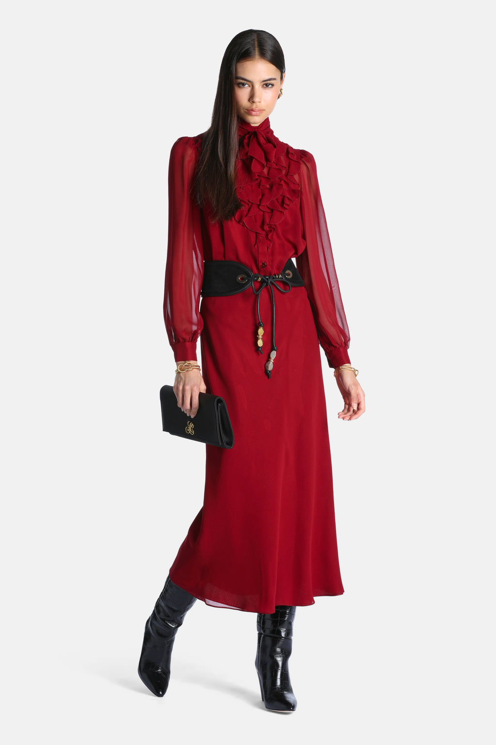 Gessica Silk Midi Dress in Burgundy, primary view