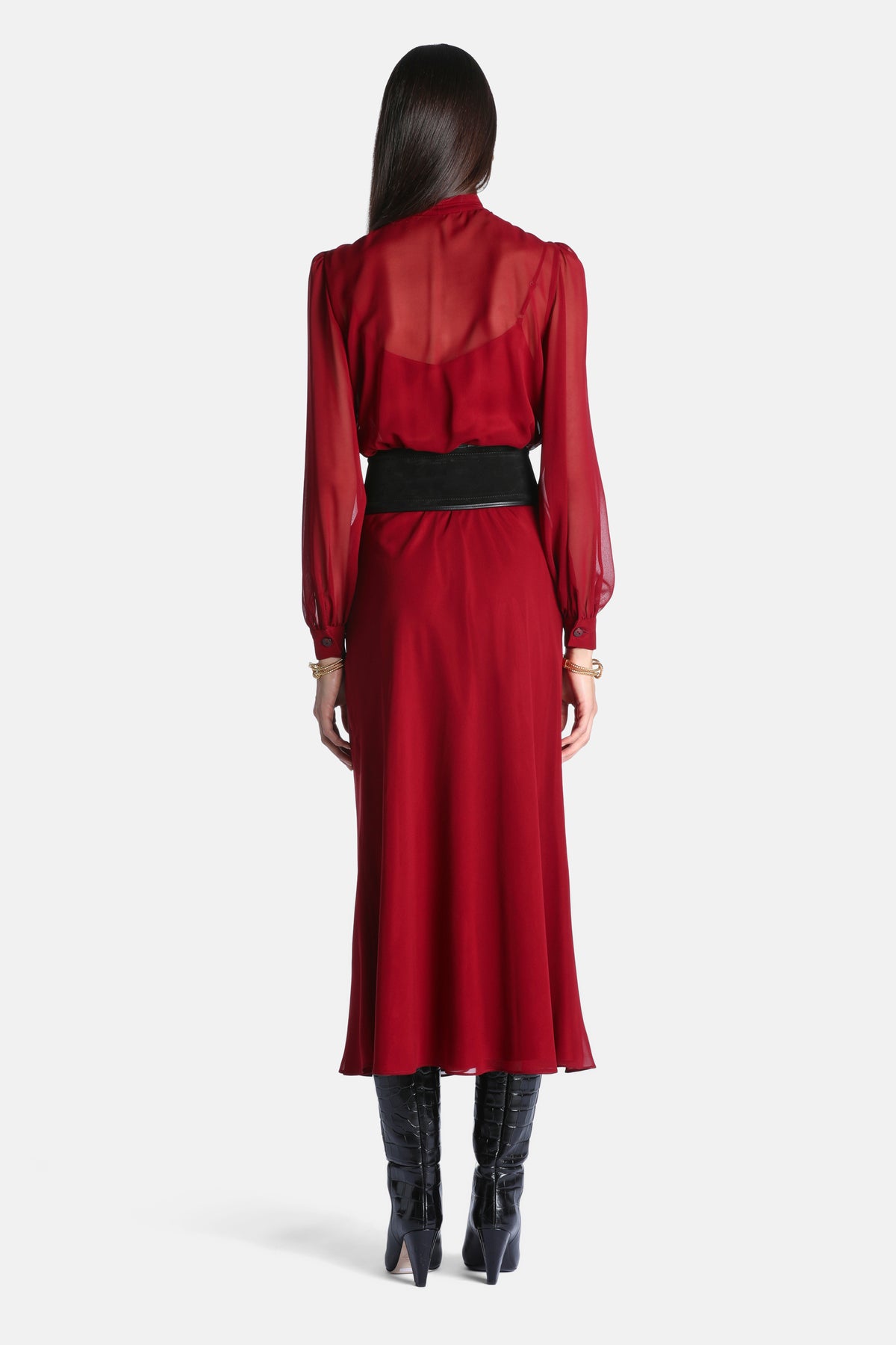 Gessica Silk Midi Dress in Burgundy, view 2