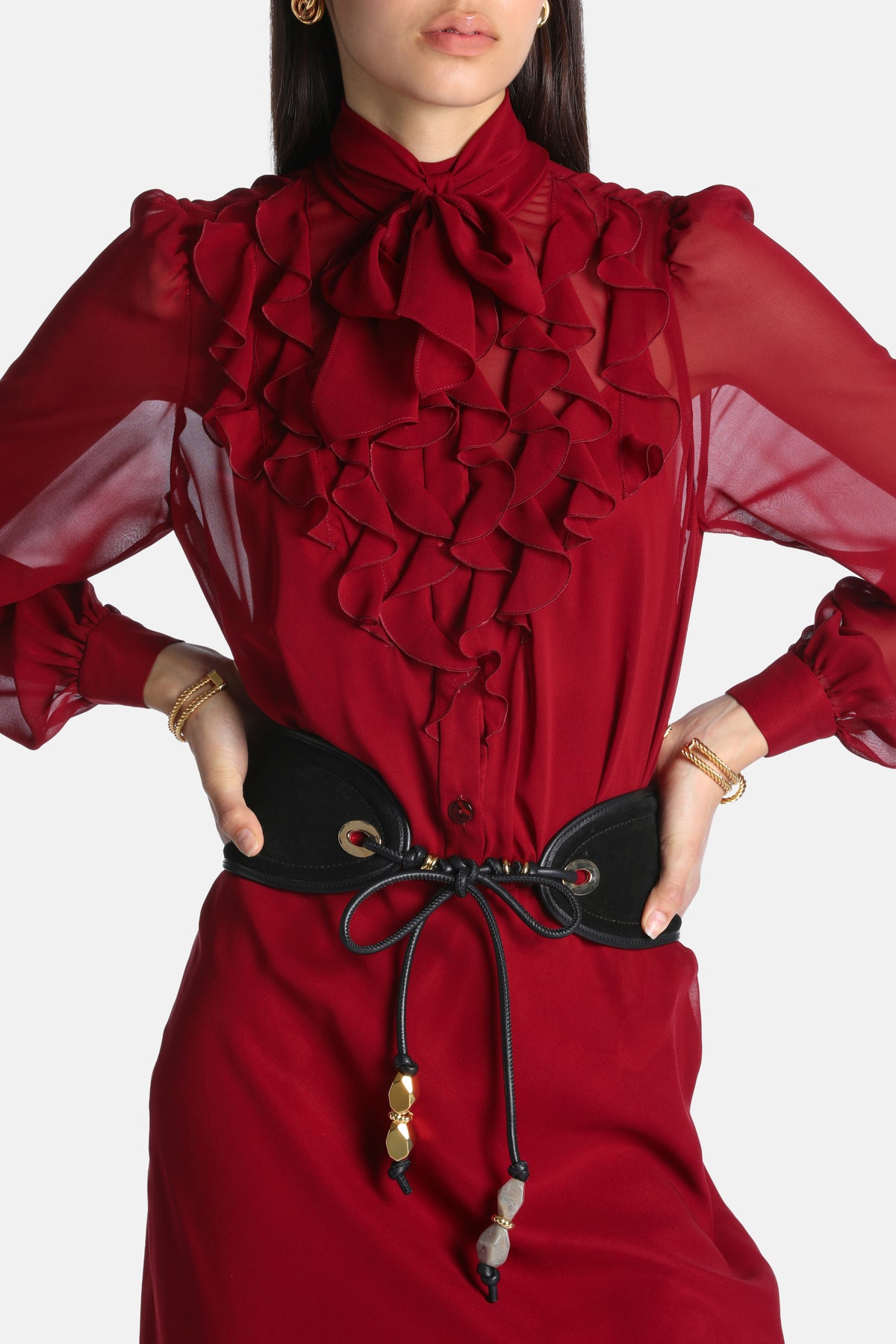 Gessica Silk Midi Dress in Burgundy, view 3