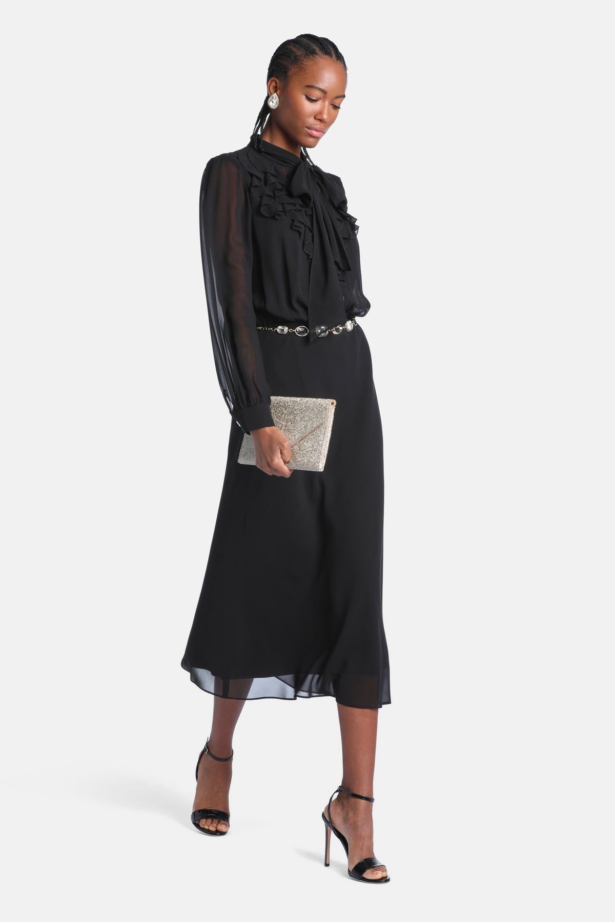 Gessica Silk Midi Dress in Black, primary view