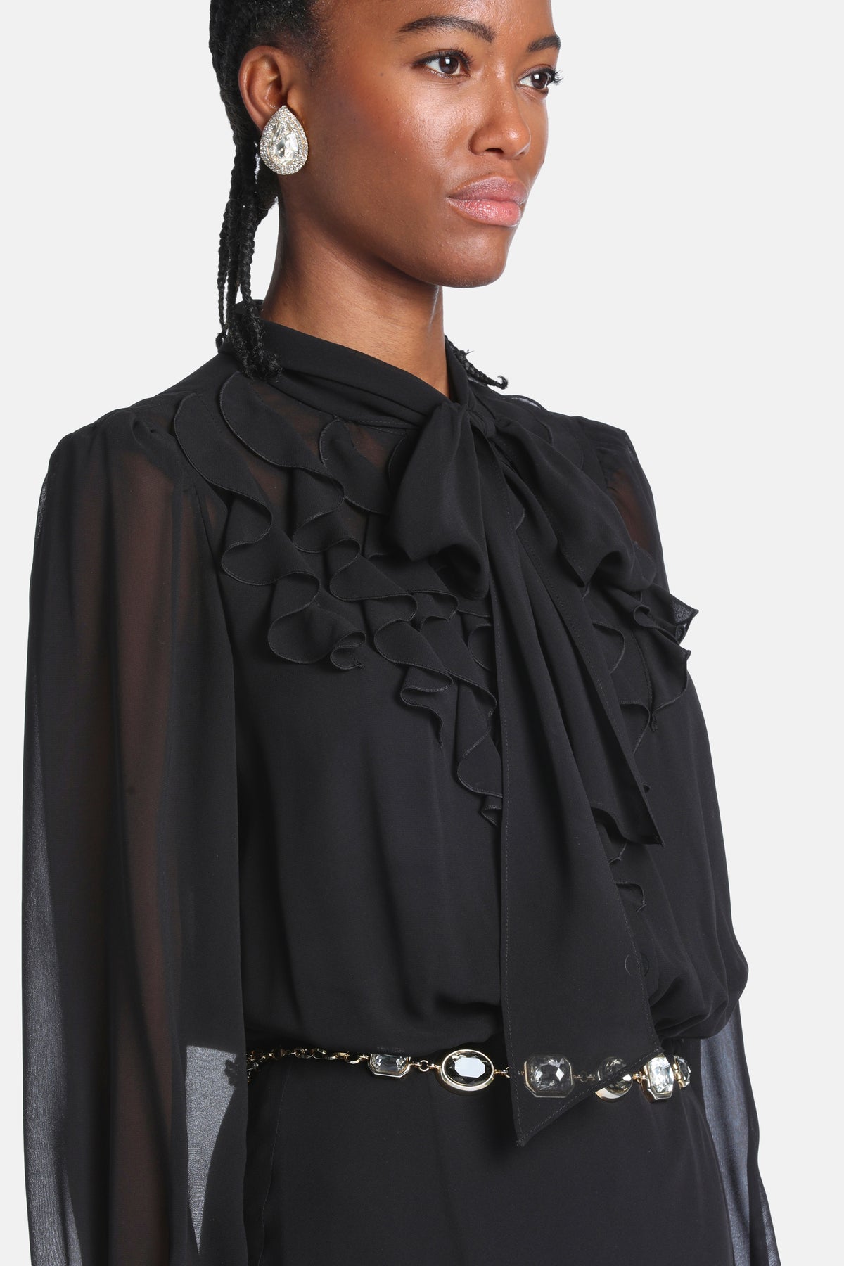 Gessica Silk Midi Dress in Black, view 3
