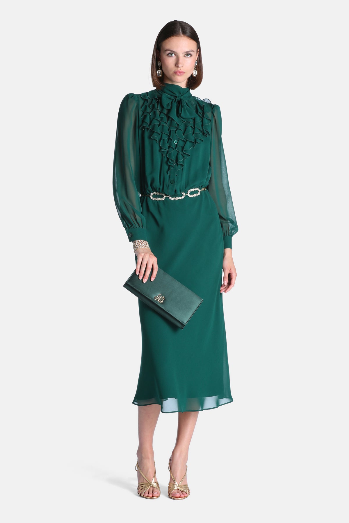 Gessica Silk Midi Dress in Bottle-Green, primary view