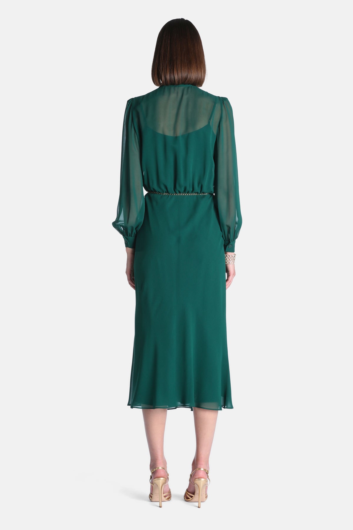 Gessica Silk Midi Dress in Bottle-Green, view 2