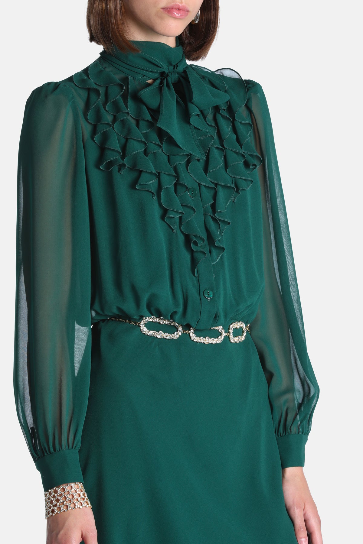 Gessica Silk Midi Dress in Bottle-Green, view 3