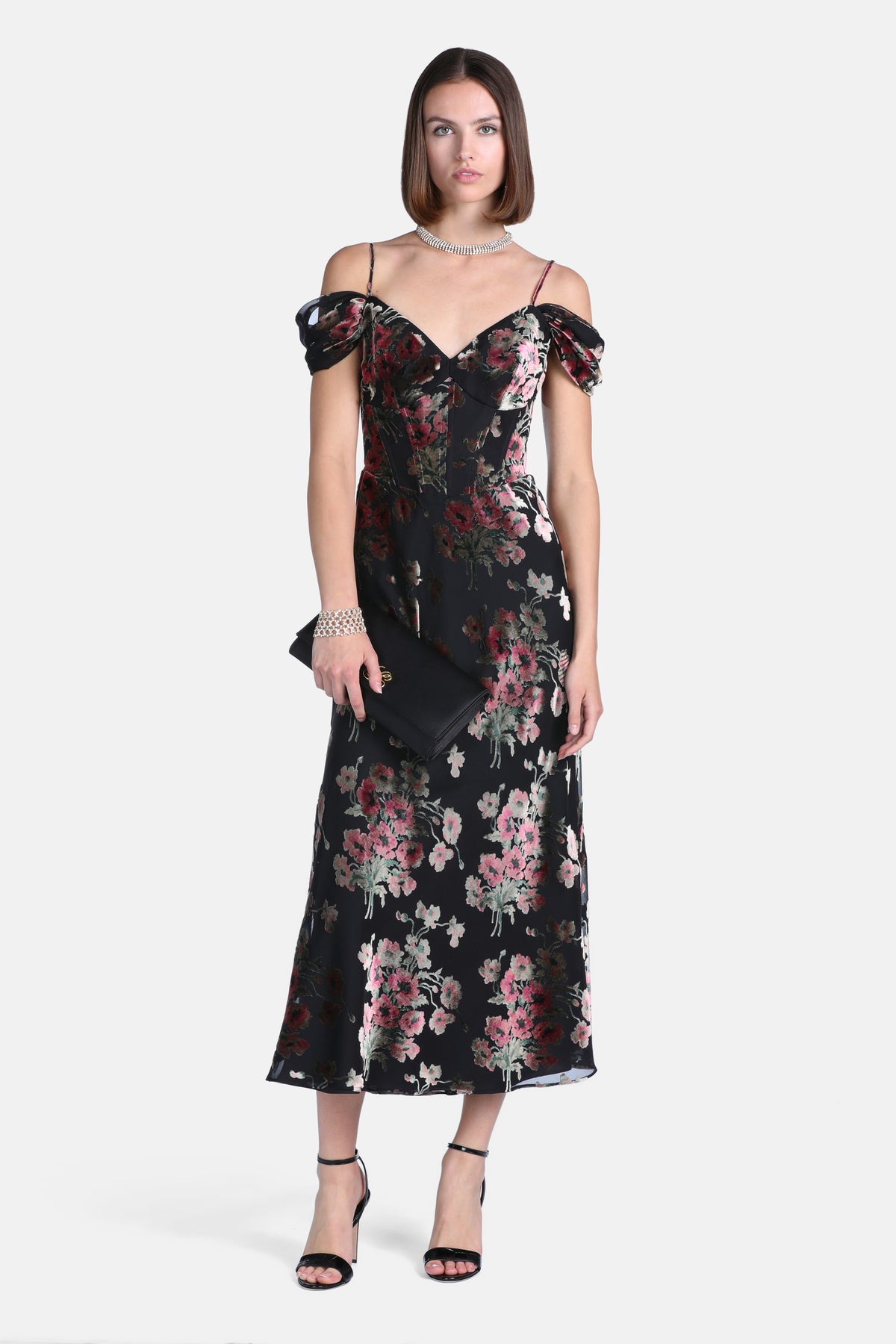 Generosita Jacquard Gown in Black-Pink, primary view