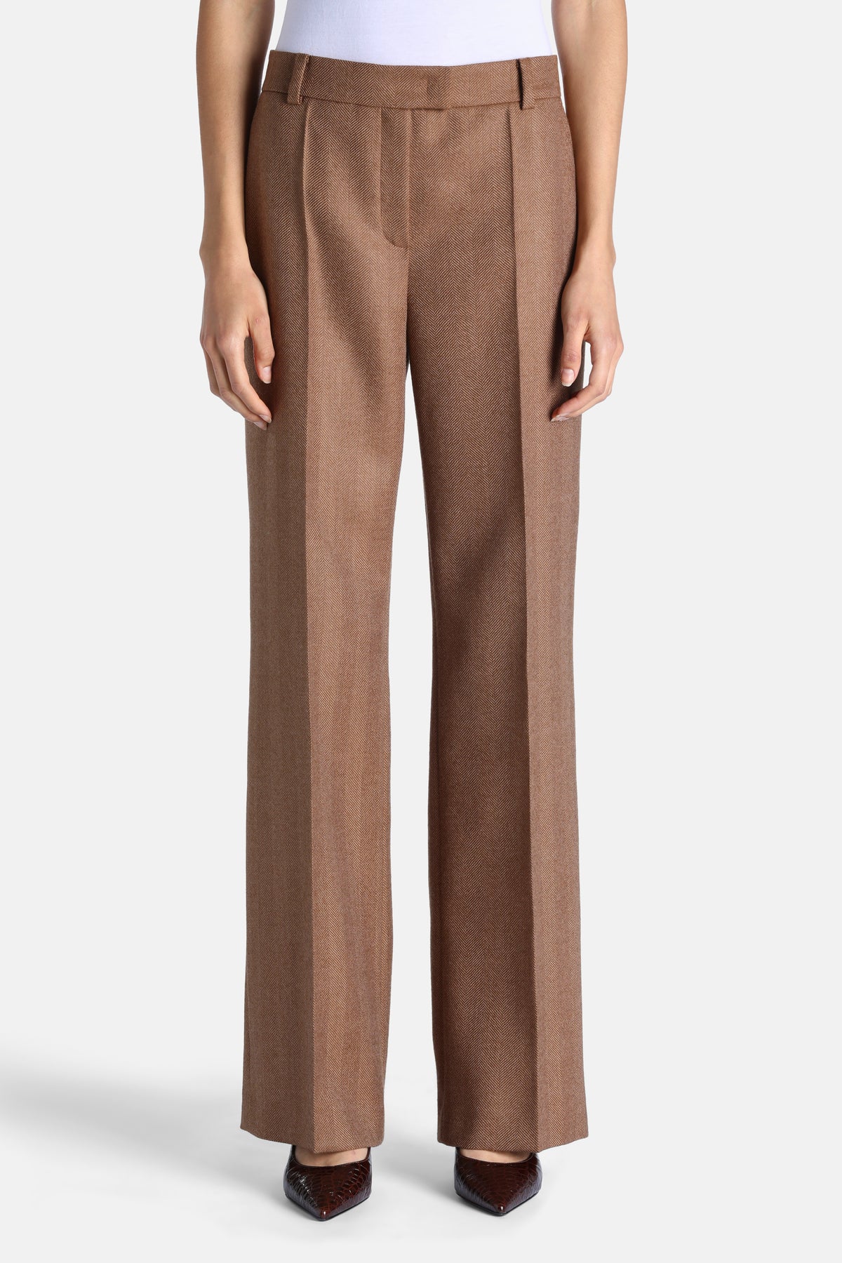 Optare Herringbone Regular-Fit Pants in Brown Herringbone, primary view