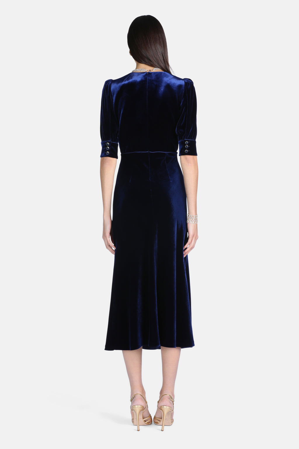Gray Silk And Viscose Velvet Midi Dress in Blue, view 2