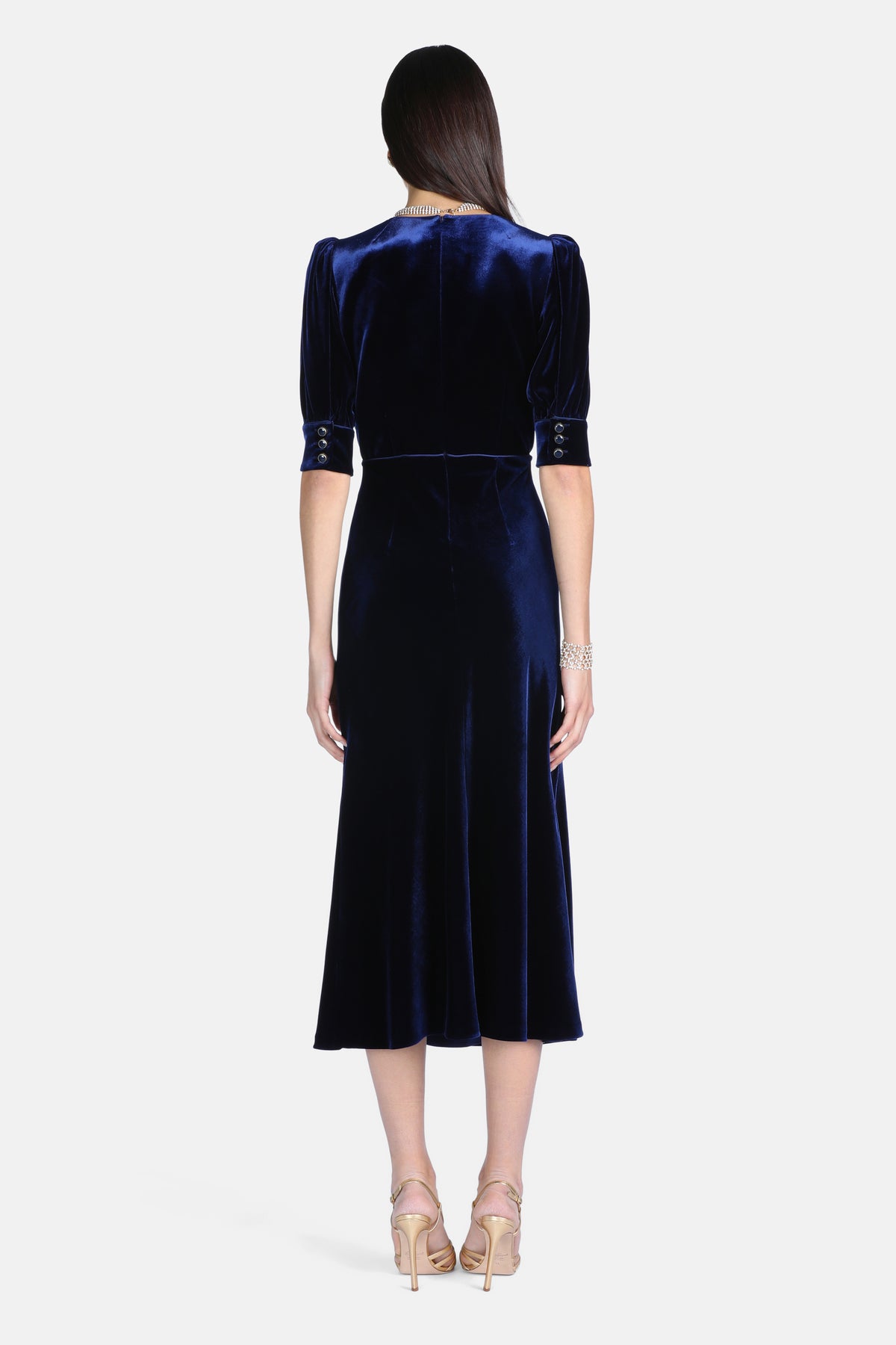 Gray Silk And Viscose Velvet Midi Dress in Blue, view 2