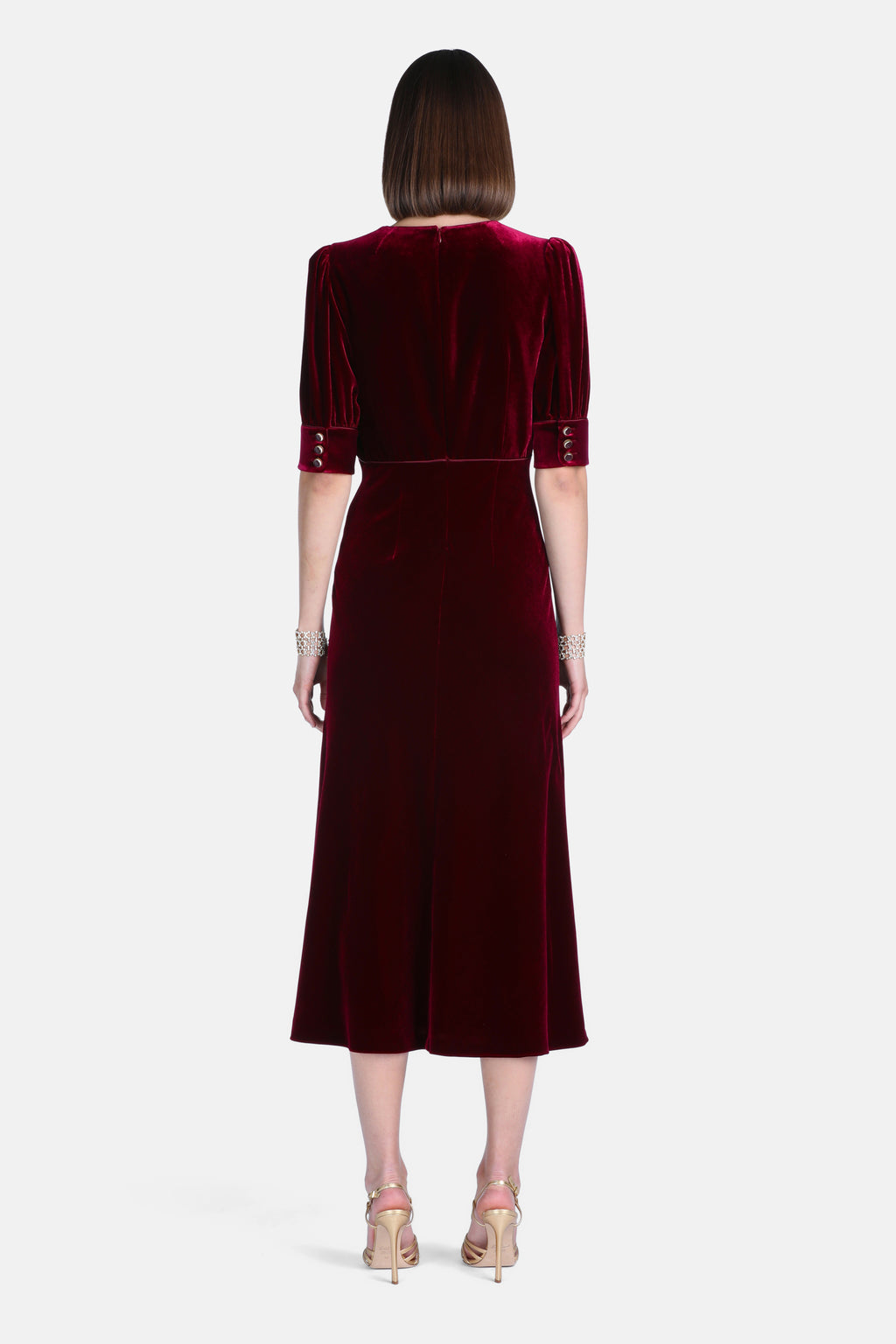 Gray Silk And Viscose Velvet Midi Dress in Ruby, view 2