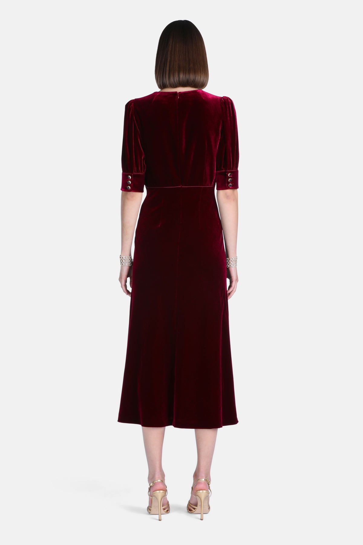 Gray Silk And Viscose Velvet Midi Dress in Ruby, view 2