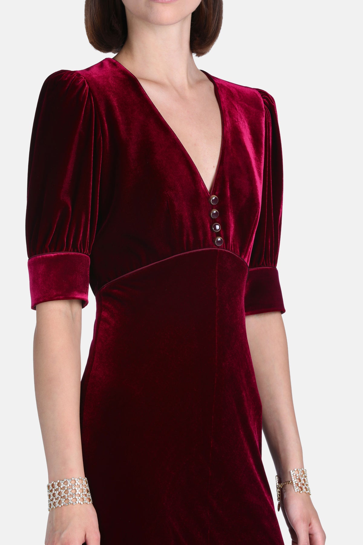 Gray Silk And Viscose Velvet Midi Dress in Ruby, view 3