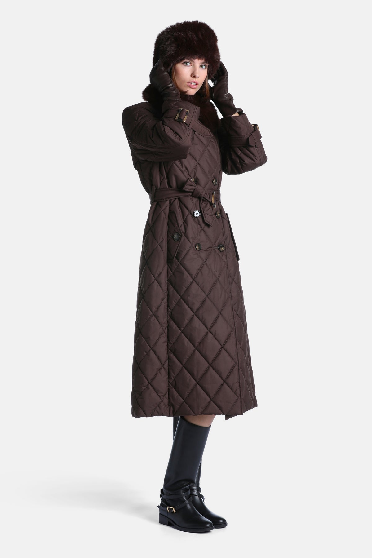 Summit Quilted Coat in Dark Brown, primary view