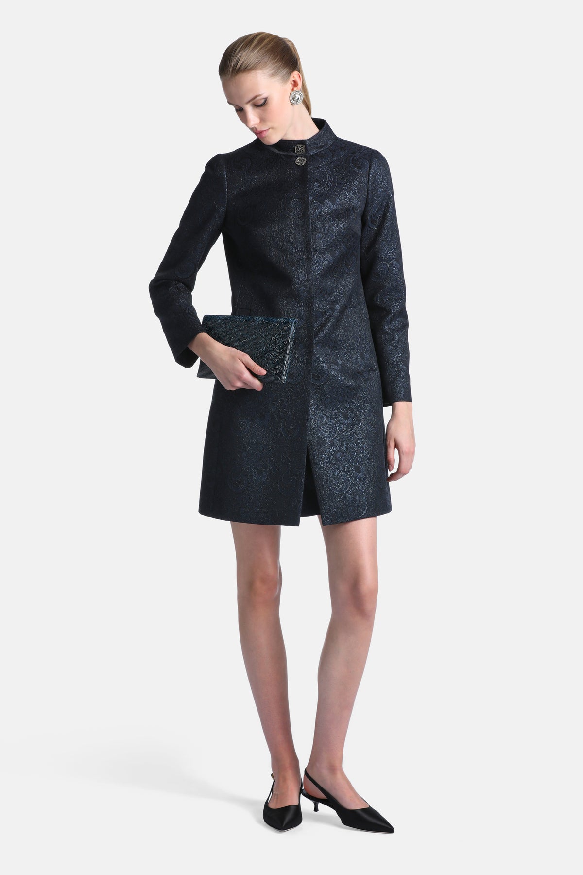 Stenia Brocade Coat in Lurex Blue, primary view