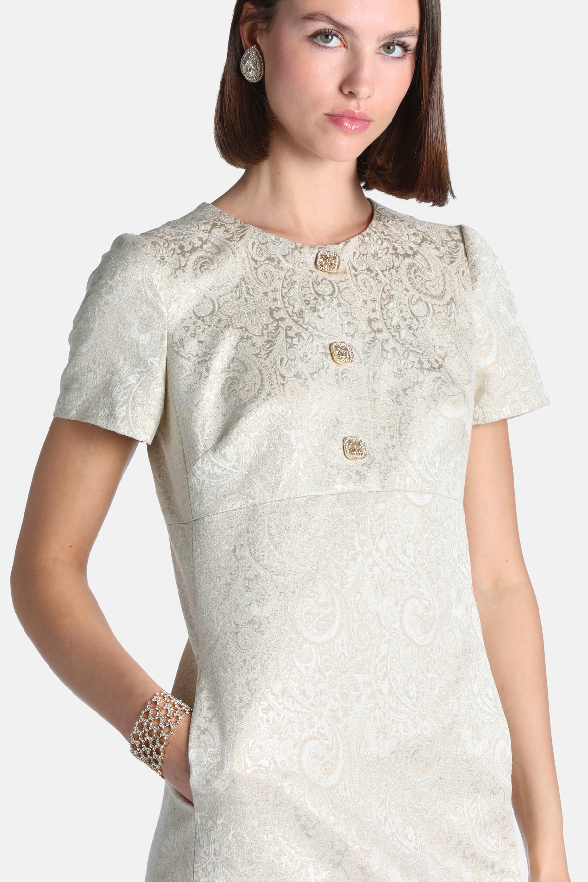 Guanina Brocade Minidress in Platinum, view 3