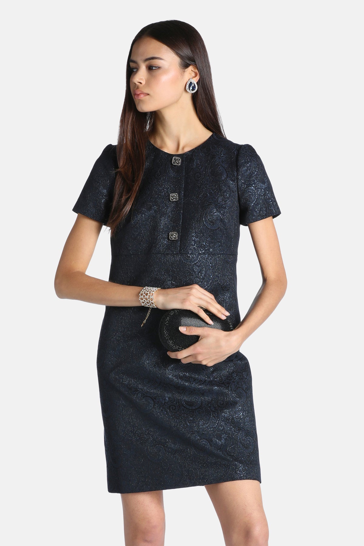 Guanina Brocade Minidress in Lurex Blue, primary view
