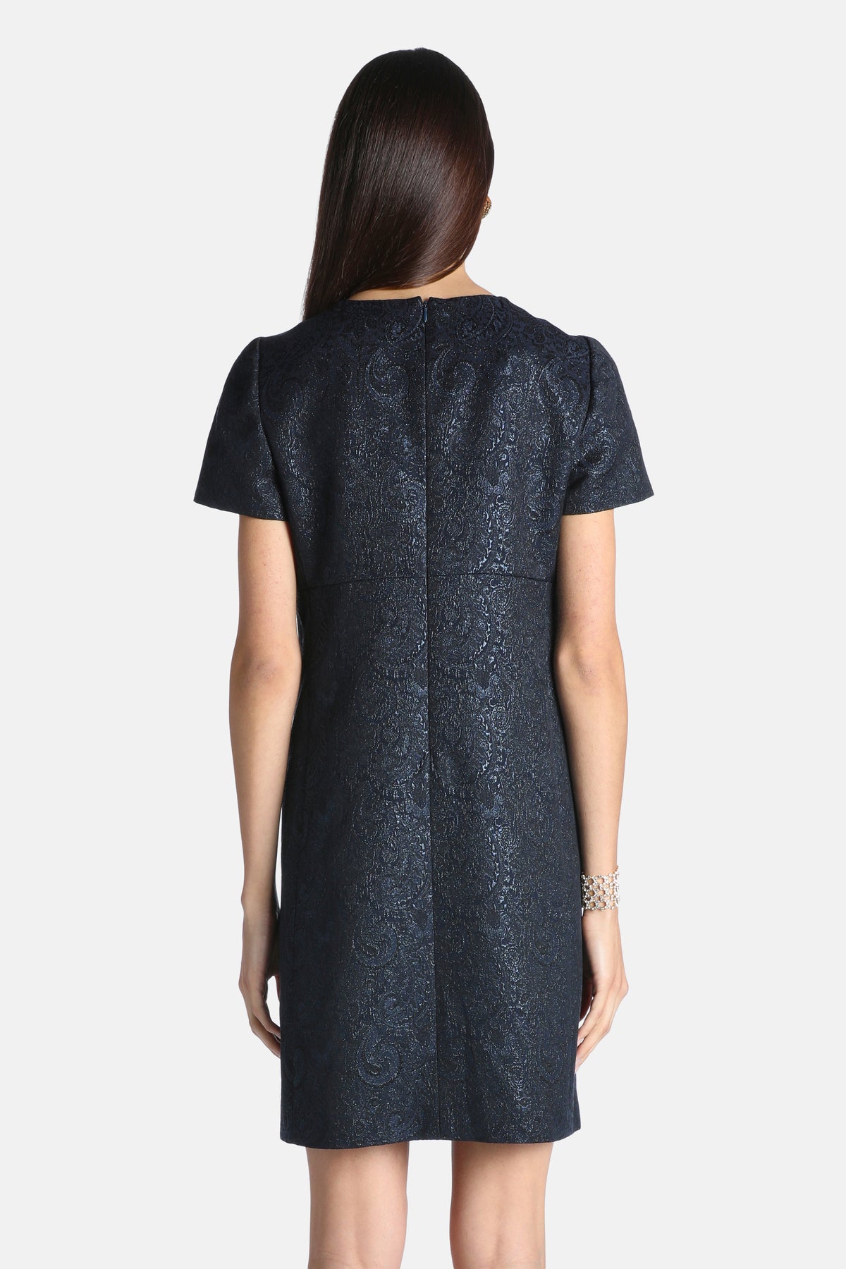 Guanina Brocade Minidress in Lurex Blue, view 2
