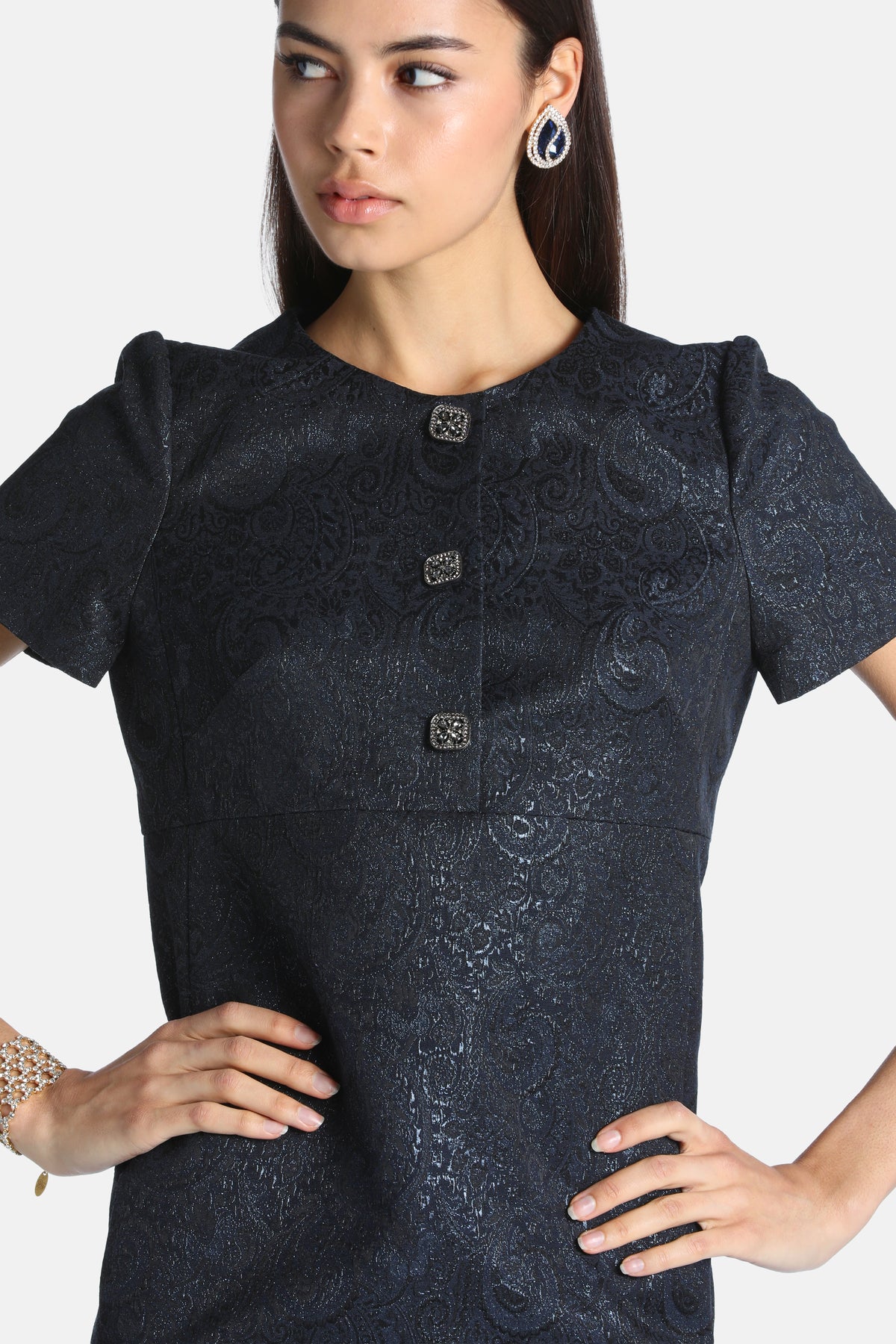 Guanina Brocade Minidress in Lurex Blue, view 3