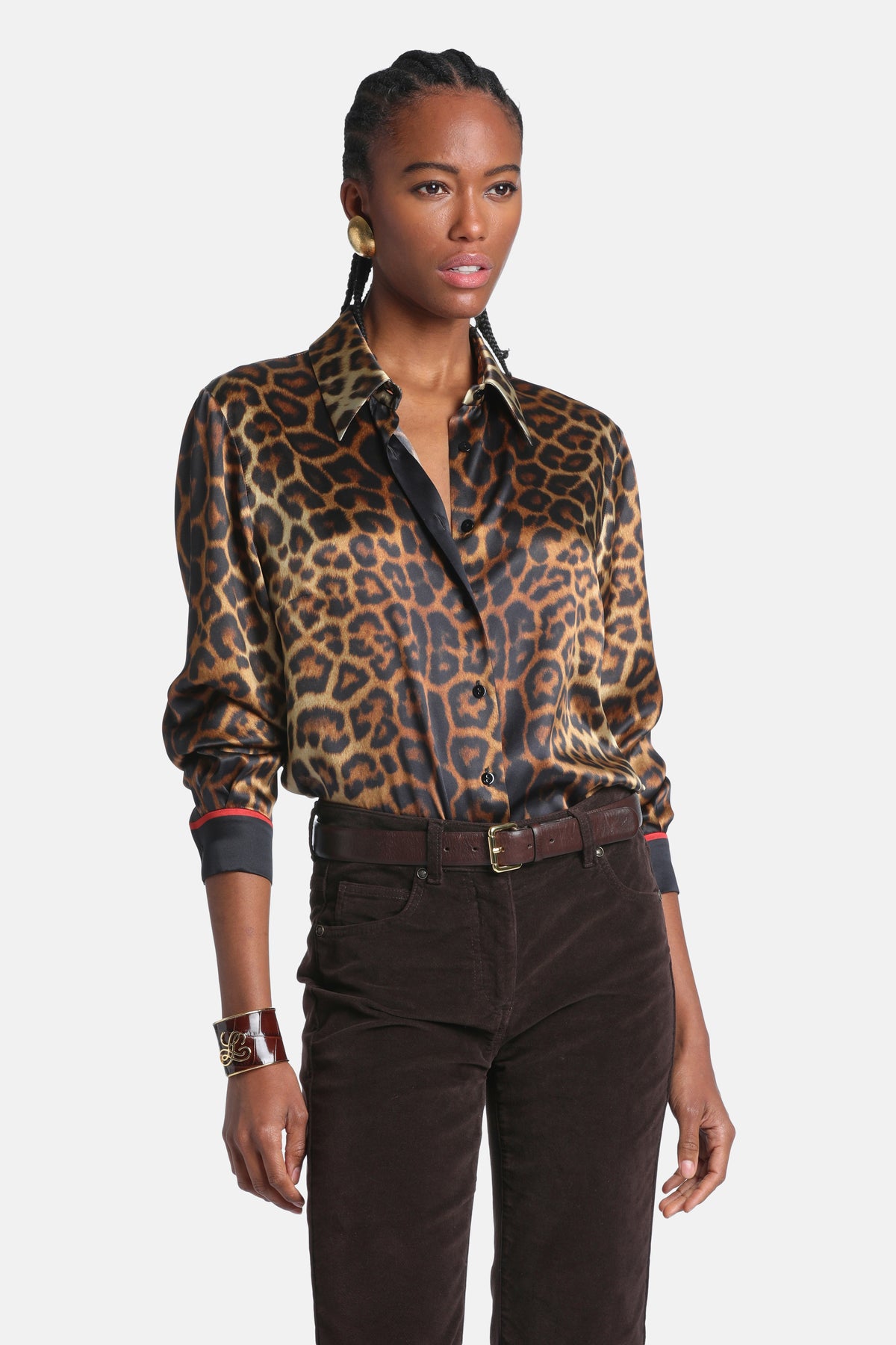 Limana Pure Silk Animal-Print Shirt in Brown-Black Animal Print, primary view