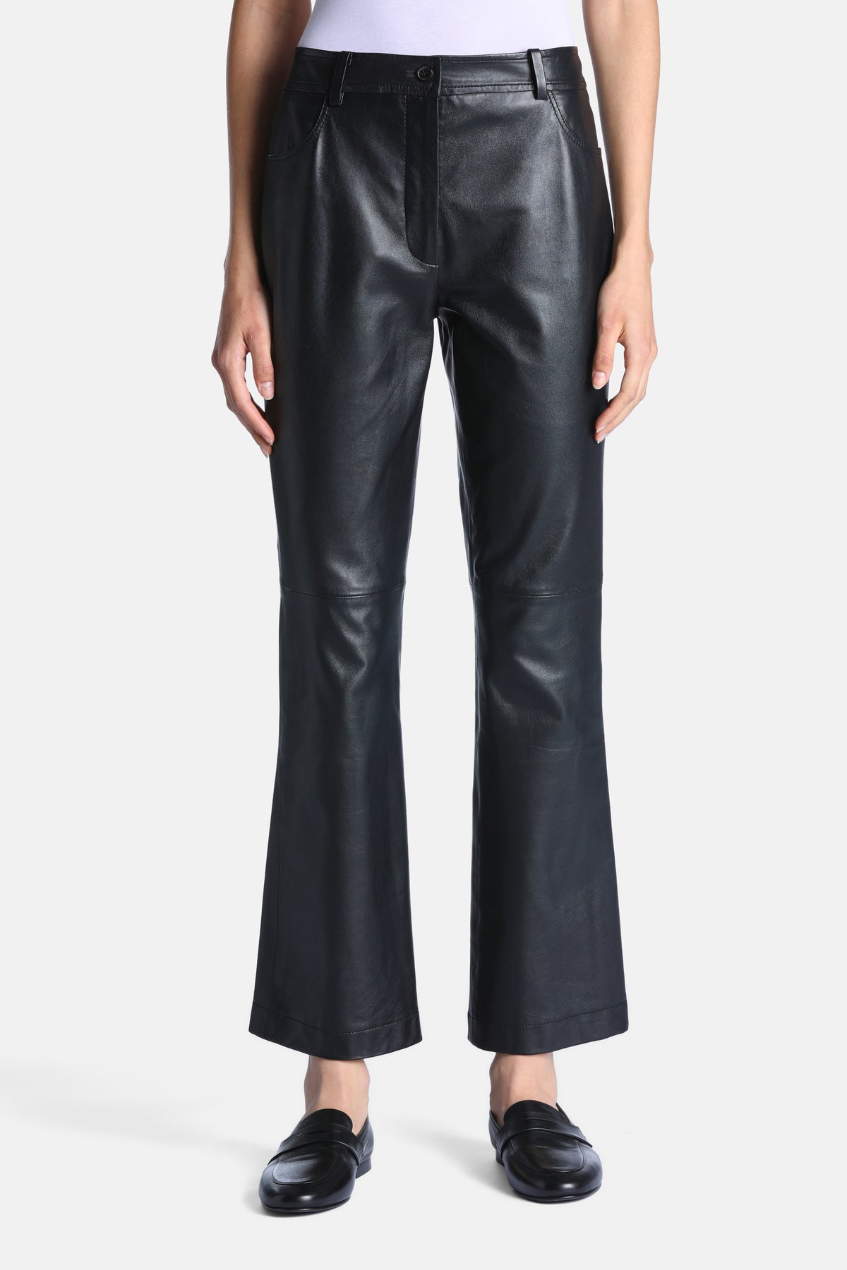 Overt Flared Leather Pants in Black, primary view