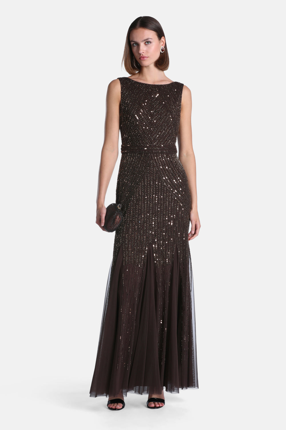 Gradis Maxi Dress With Appliqués in Gianduia Brown, primary view [fp-color:gianduia-brown]