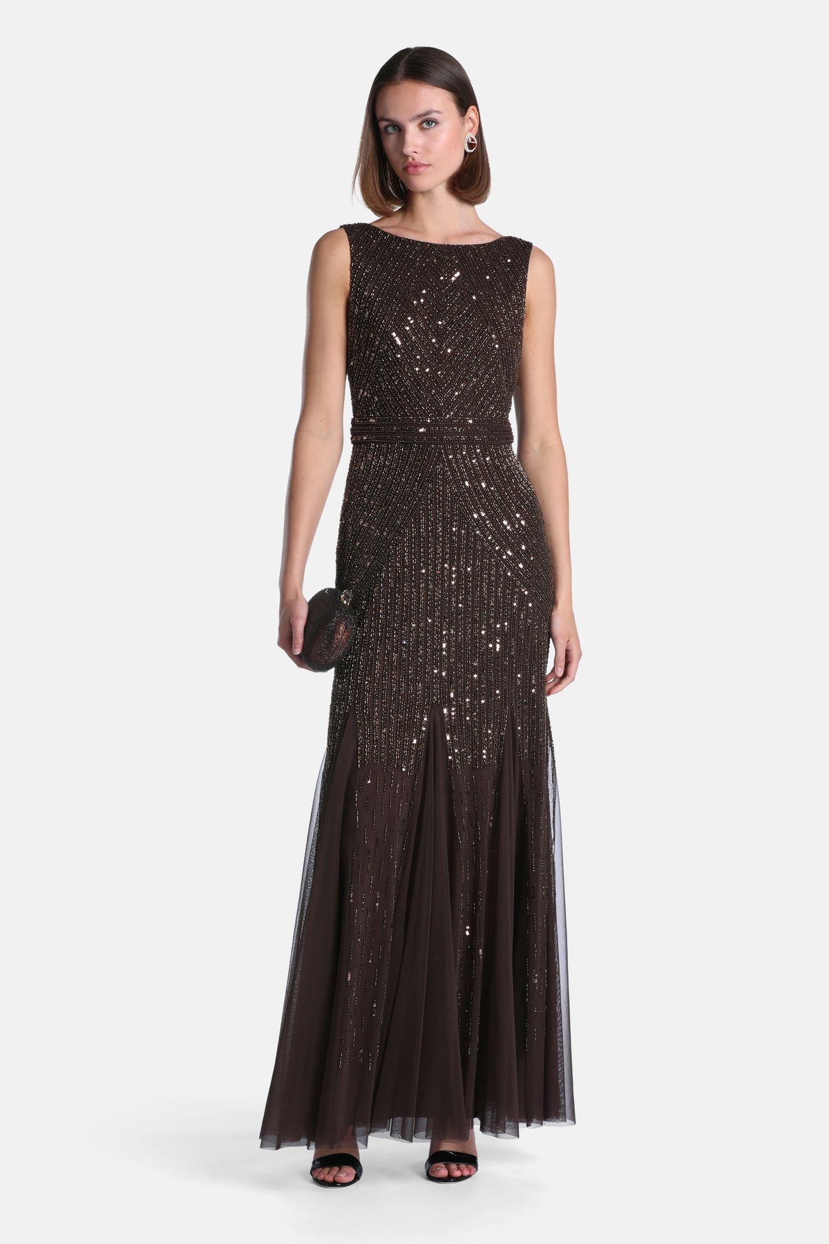Gradis Maxi Dress With Appliqués in Gianduia Brown, primary view