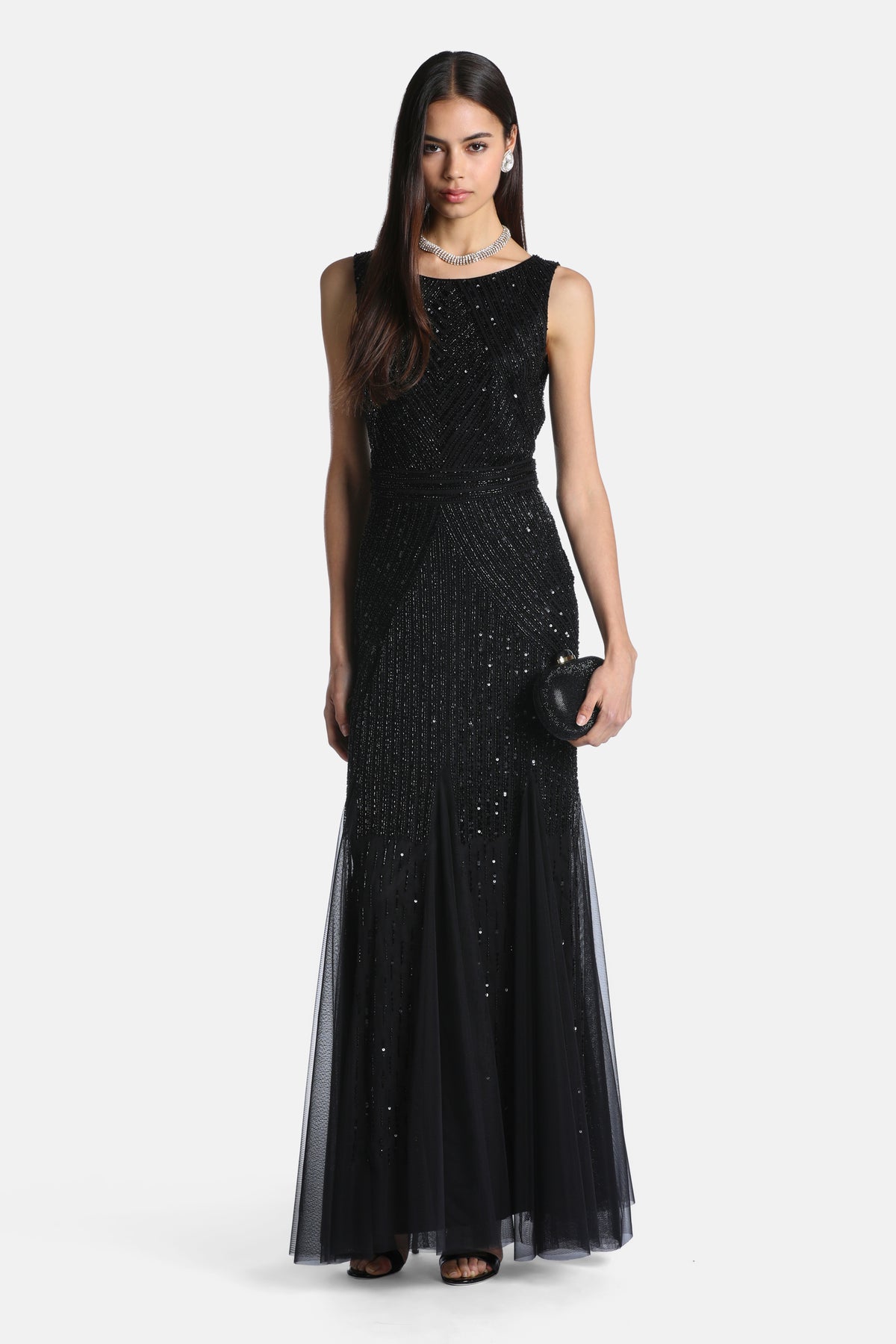 Gradis Maxi Dress With Appliqués in Black, primary view