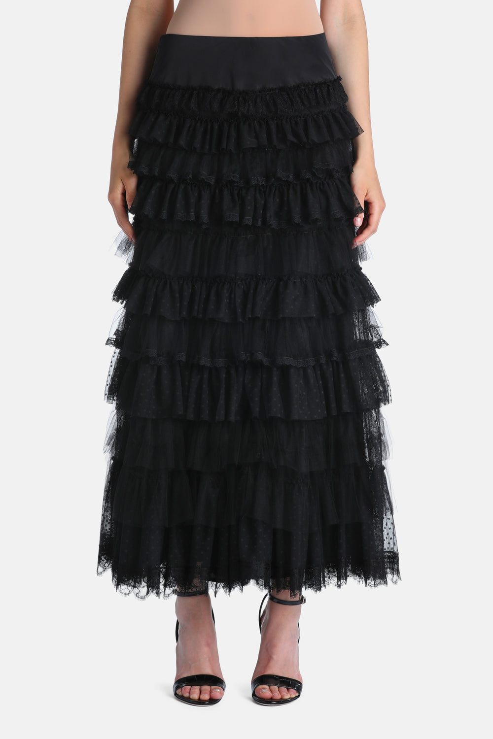 Fondazione Tiered Maxi Skirt in Black, primary view [fp-color:black]