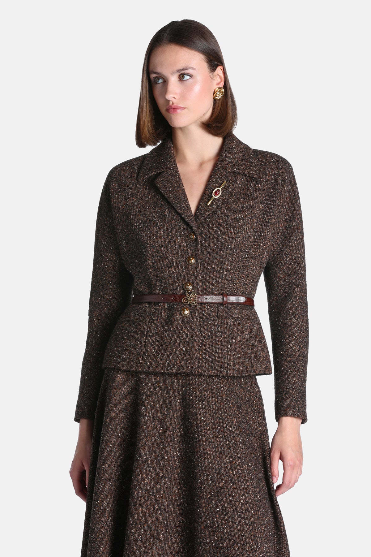 Svolta Cropped Bouclé Jacket in Brown, primary view