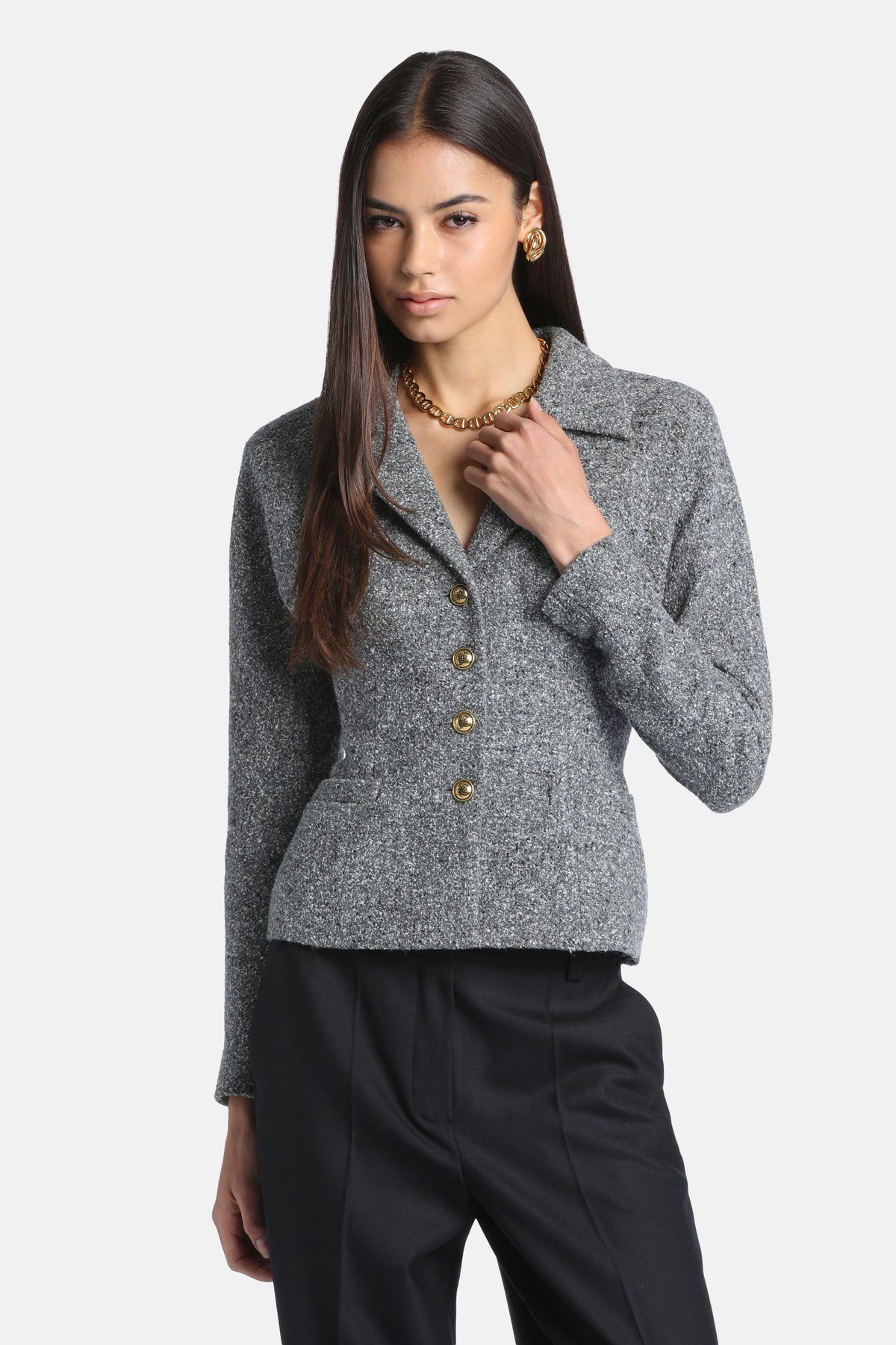 Svolta Cropped Bouclé Jacket in Gray, primary view