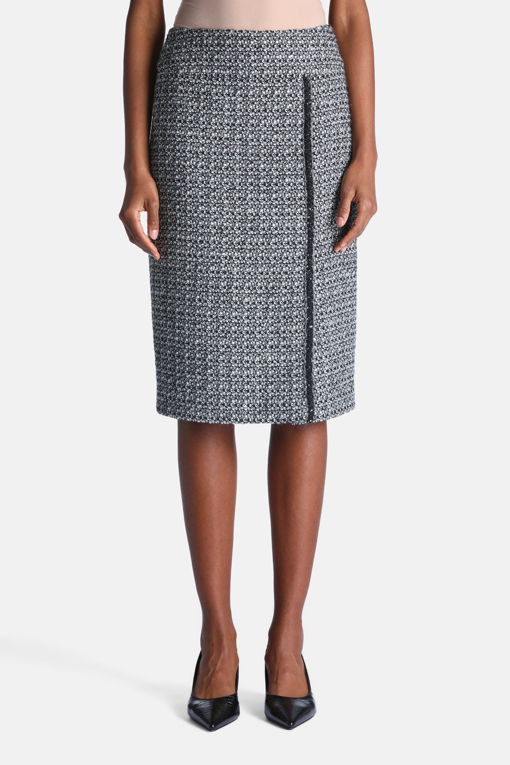 Fiorini Midi Skirt With Side Slit in Black-Cream, primary view [fp-color:black-cream]
