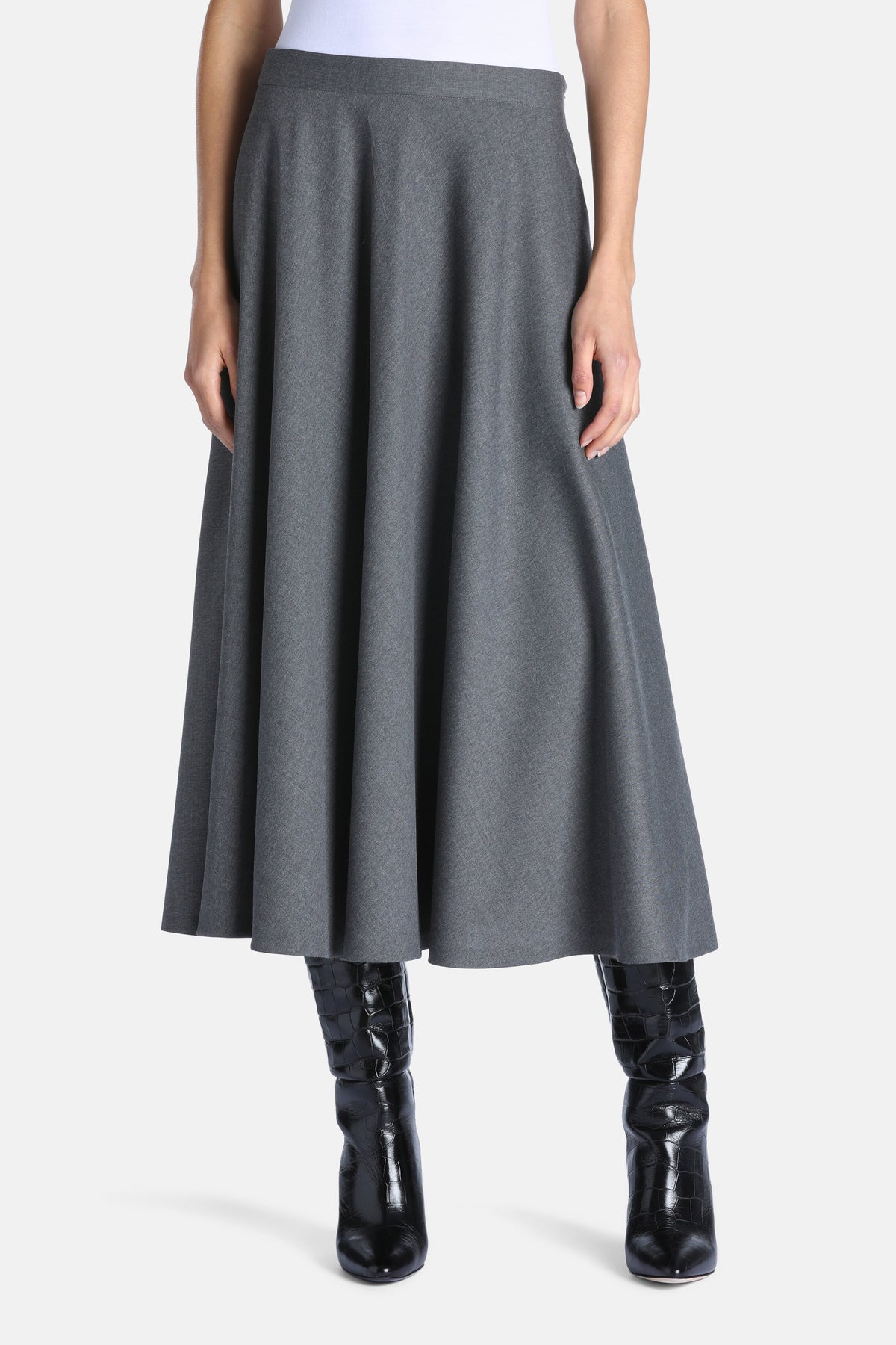 Ferriera Flared Midi Skirt in Grey Melange, primary view
