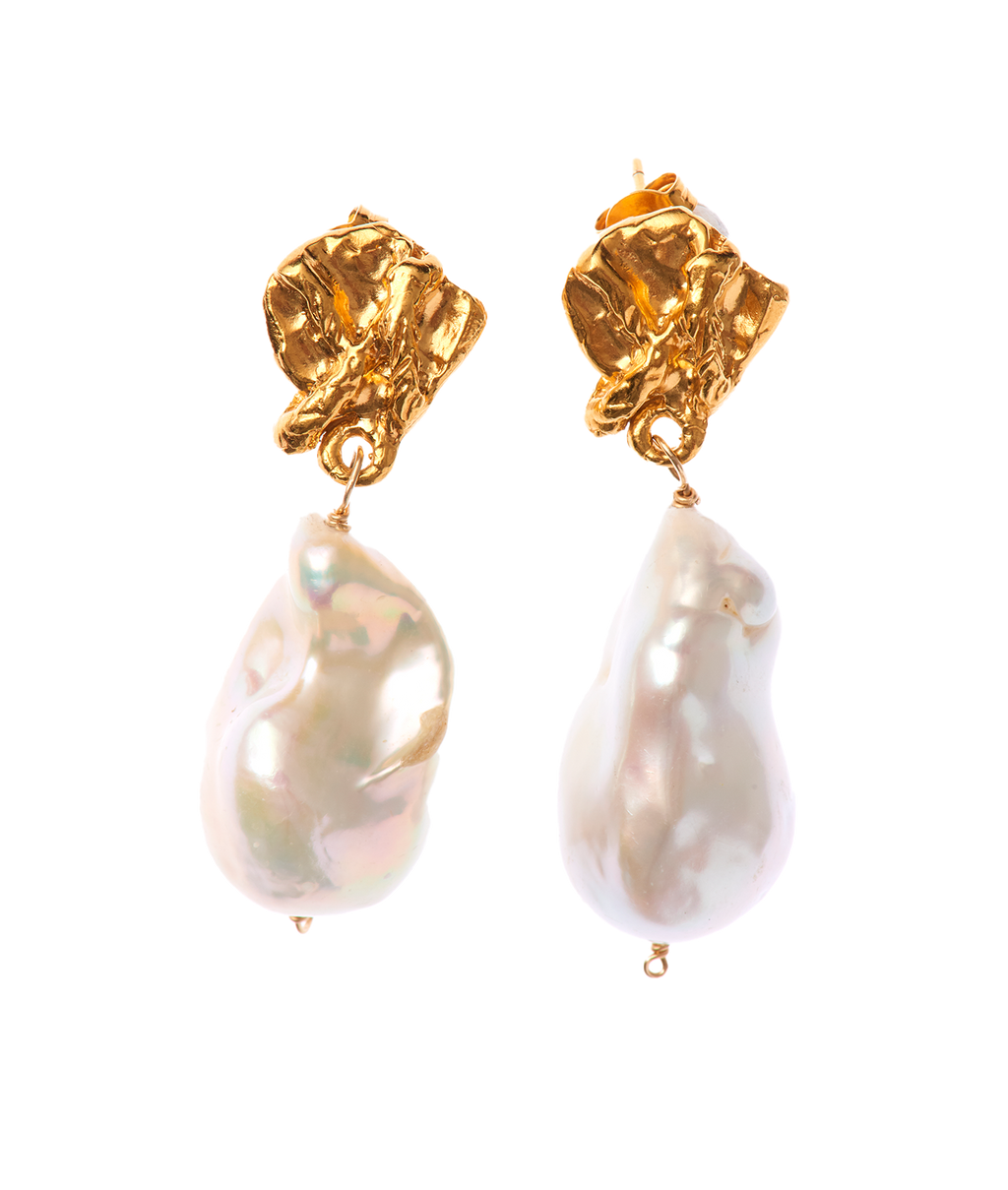 Halo Gold-Plated Bronze and Baroque Pearl Earrings, primary view