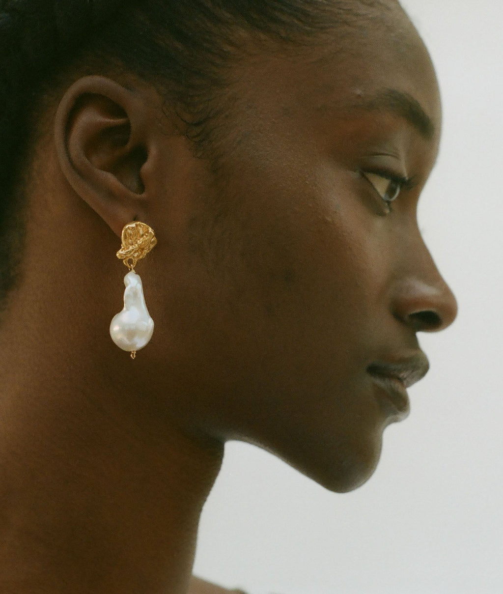 Halo Gold-Plated Bronze and Baroque Pearl Earrings, view 4