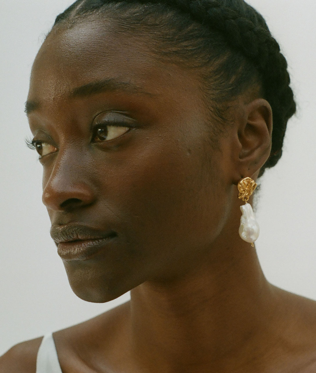Halo Gold-Plated Bronze and Baroque Pearl Earrings, view 5