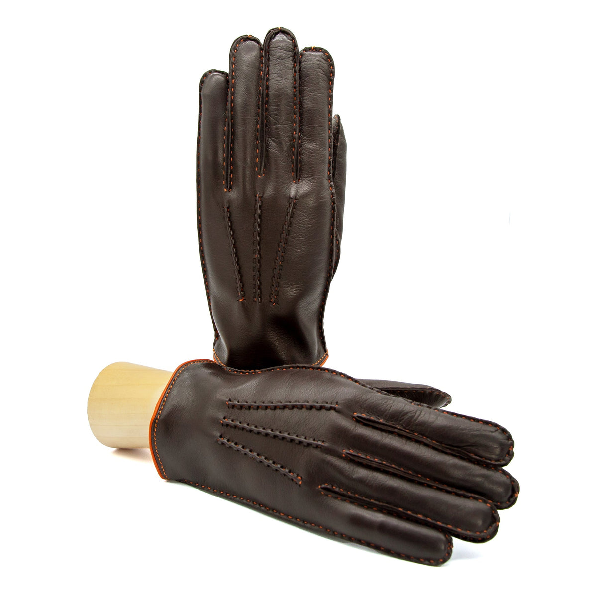 Meridian Hand-Stitched Nappa Gloves in Brown, primary view