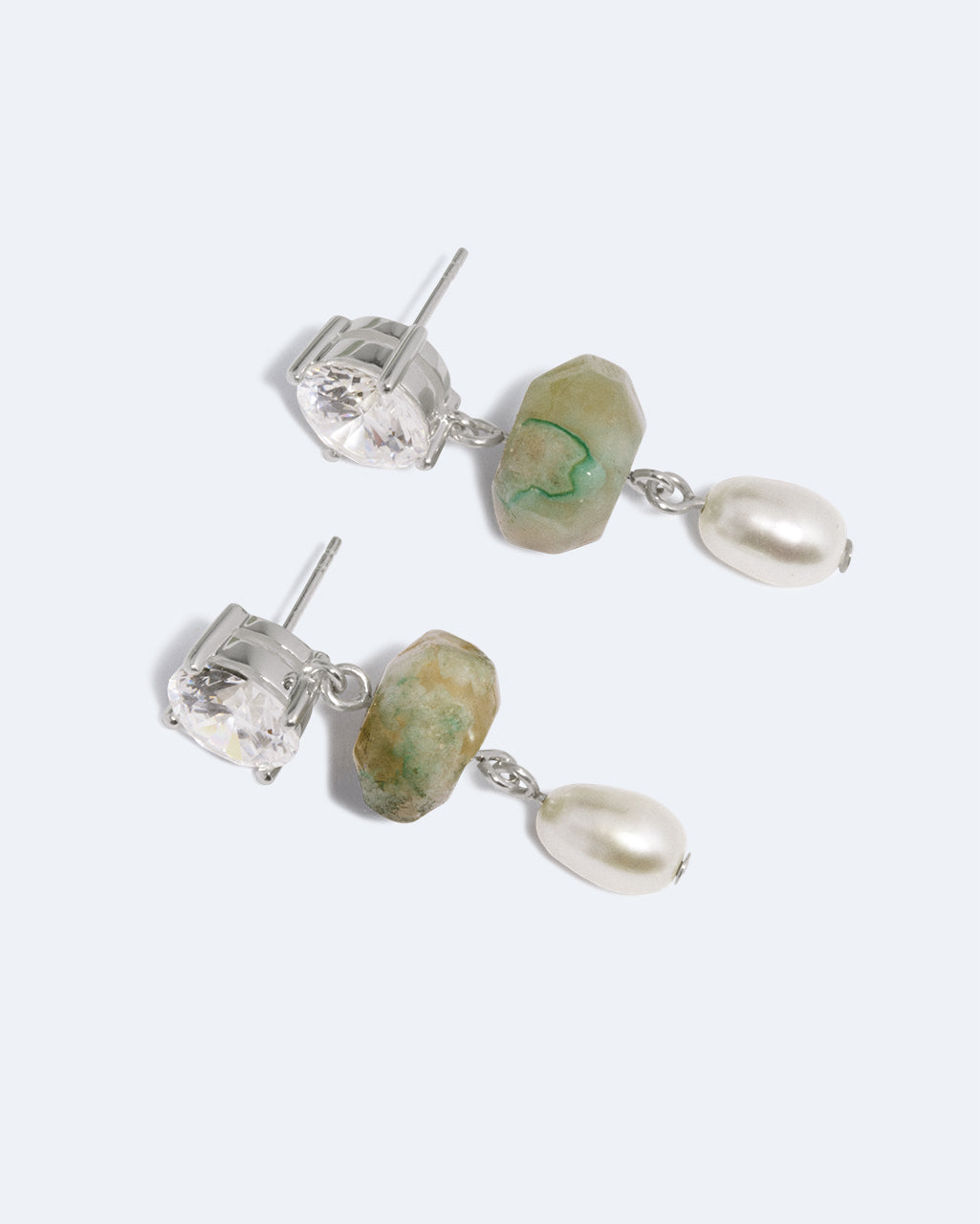 Halo Pearl and Cherry Blossom Agate Drop Earrings, view 3 [fp-shared]
