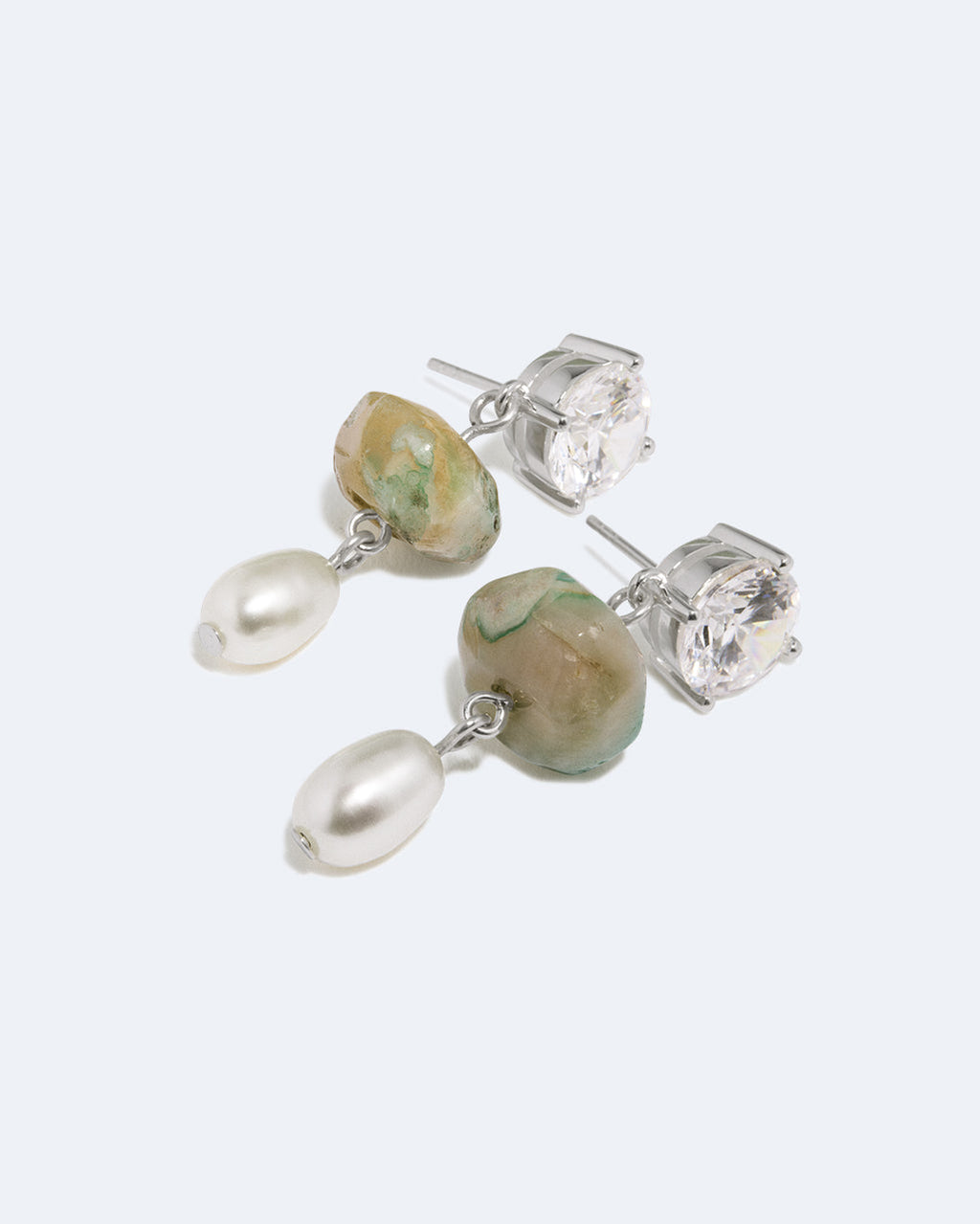 Halo Pearl and Cherry Blossom Agate Drop Earrings, view 4