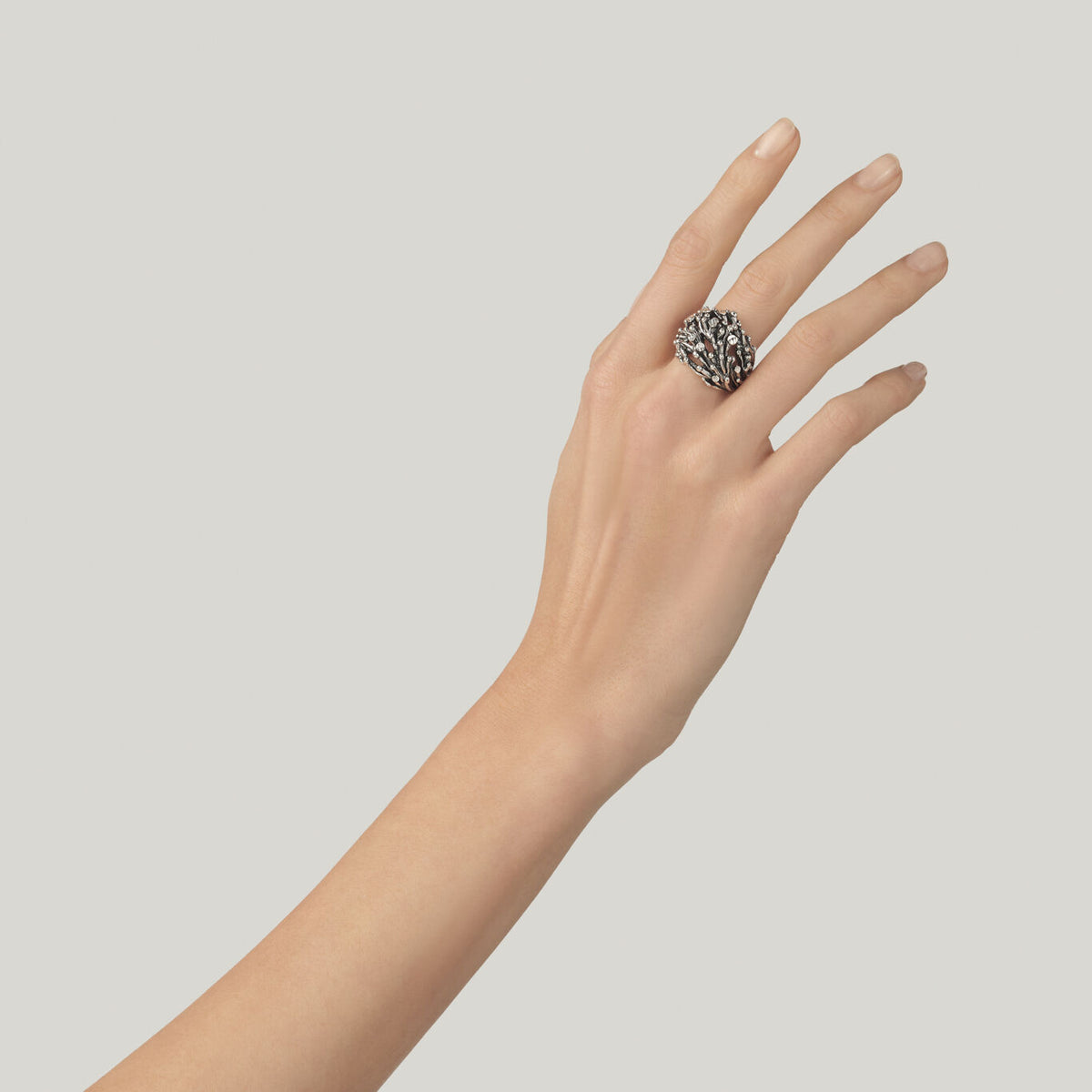 Orbit Burnished Silver Statement Ring in Silver, view 2