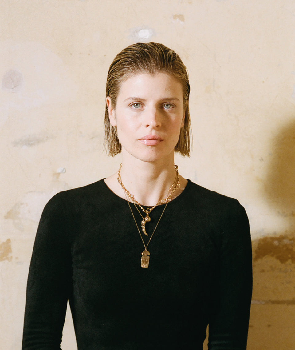 Orbit Gold-Plated Bronze Cat-Tooth Necklace, view 2