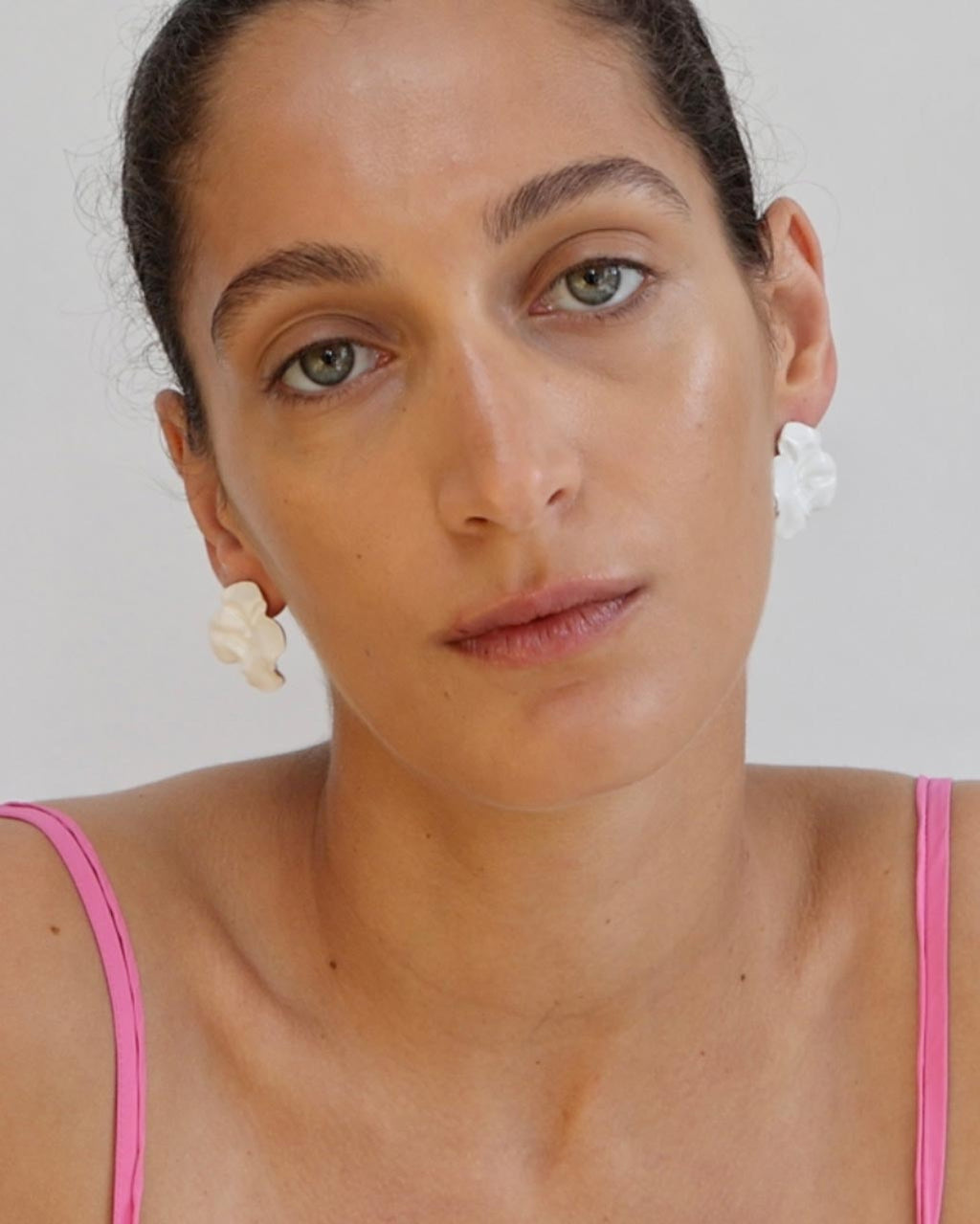Orbit White Enamel and Silver Earrings, view 2