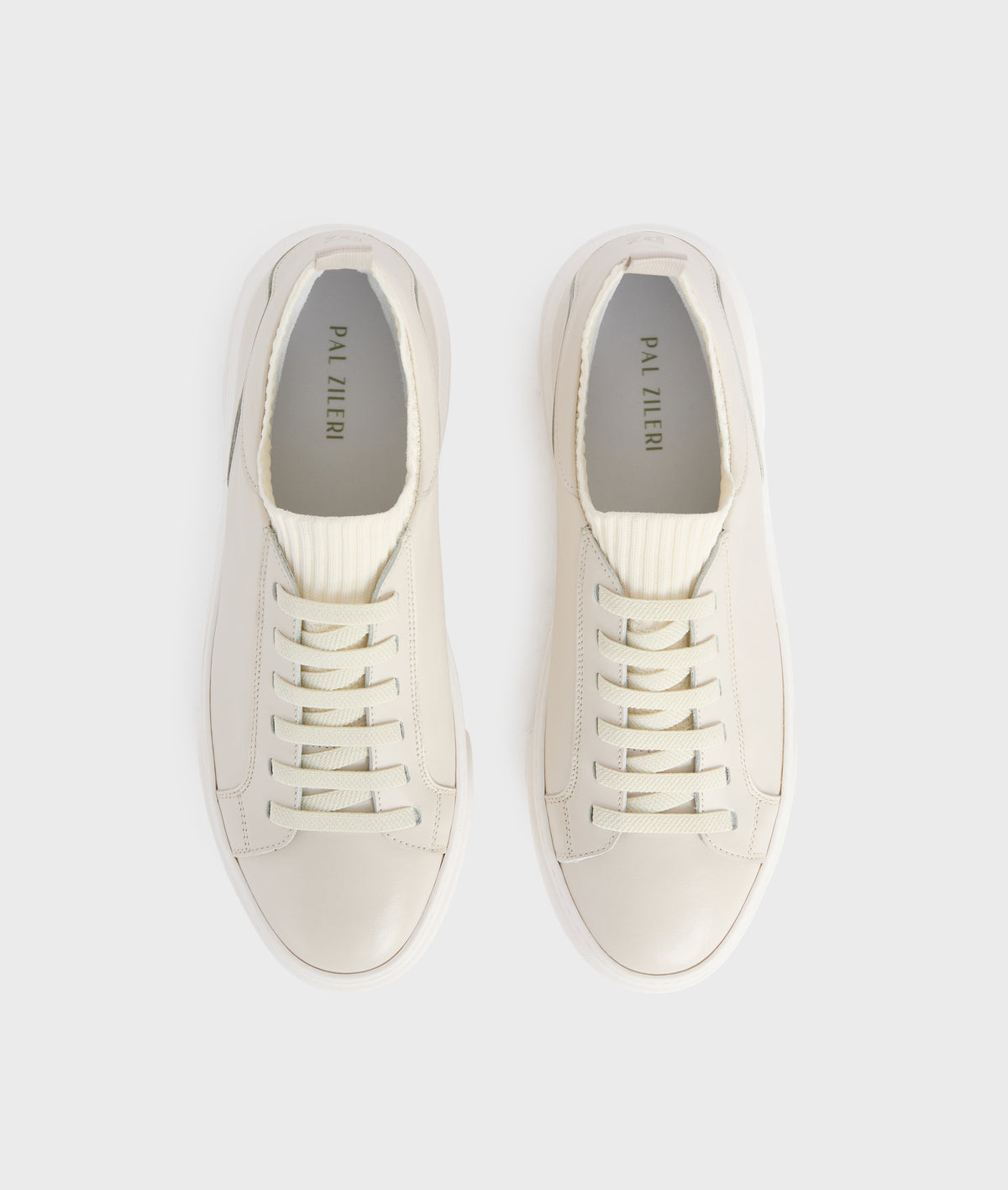 white calfskin sneakers with elastic ankle edge and elastic laces in WHITE, view 2