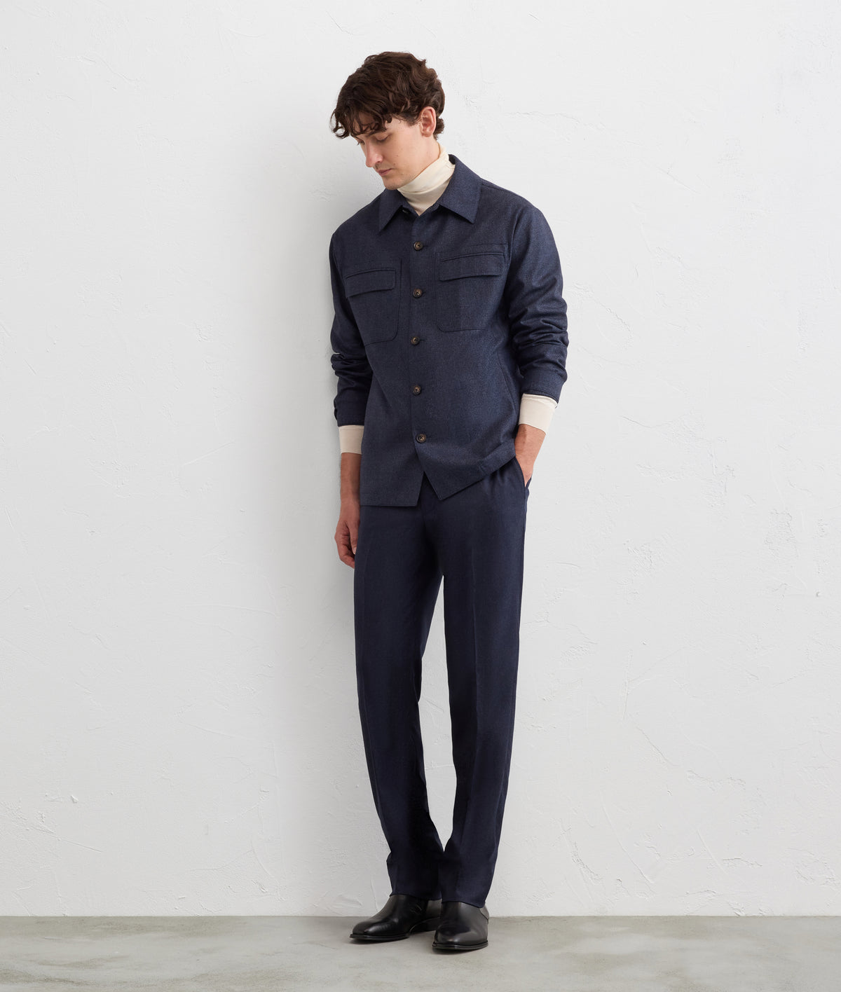 navy blue pure virgin wool trousers in BLUE NAVY, view 2
