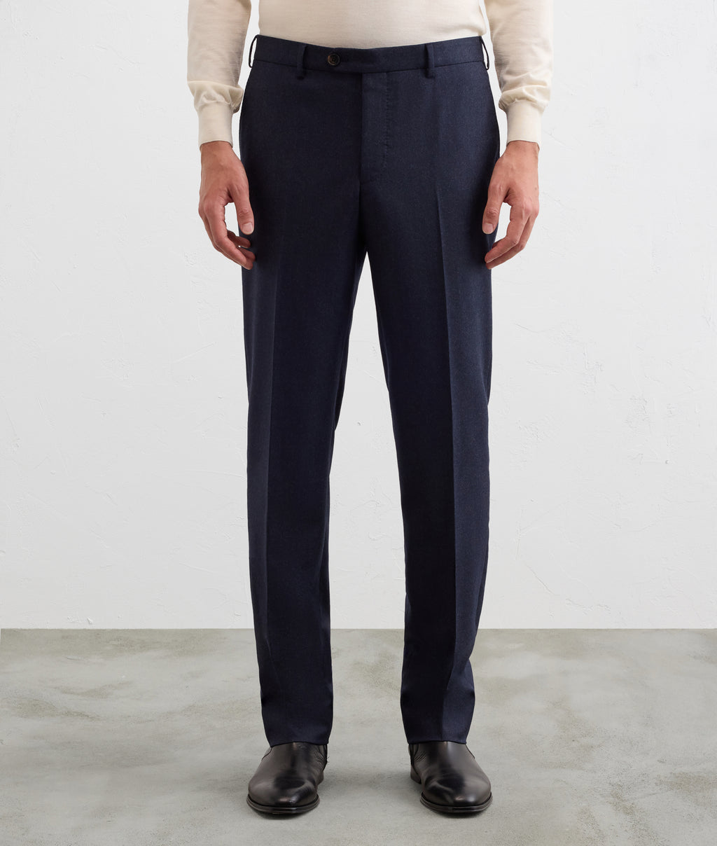 navy blue pure virgin wool trousers in BLUE NAVY, view 3